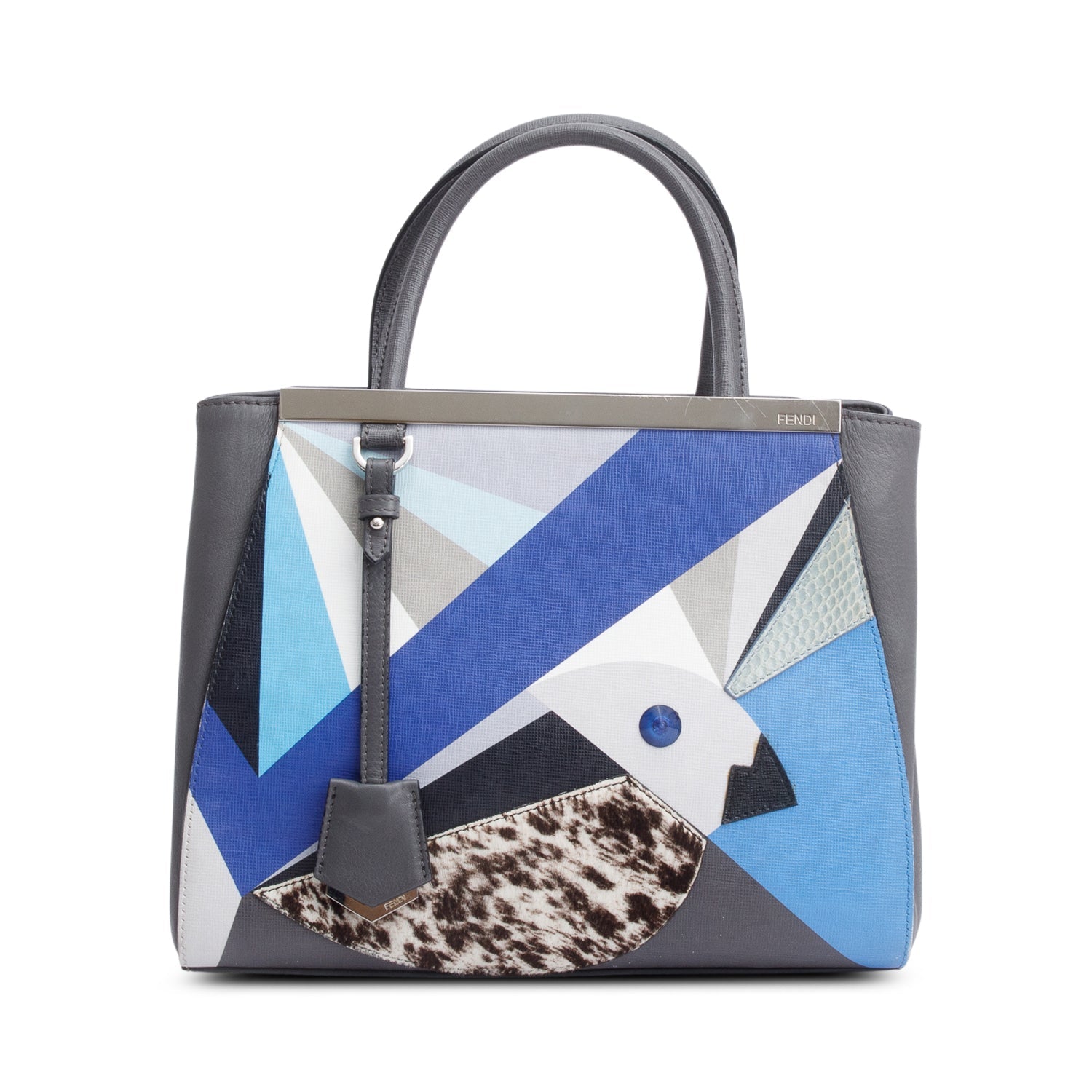 Fendi Grey Vitello Elite Pony Hair Python Trim Leather Tote Bag