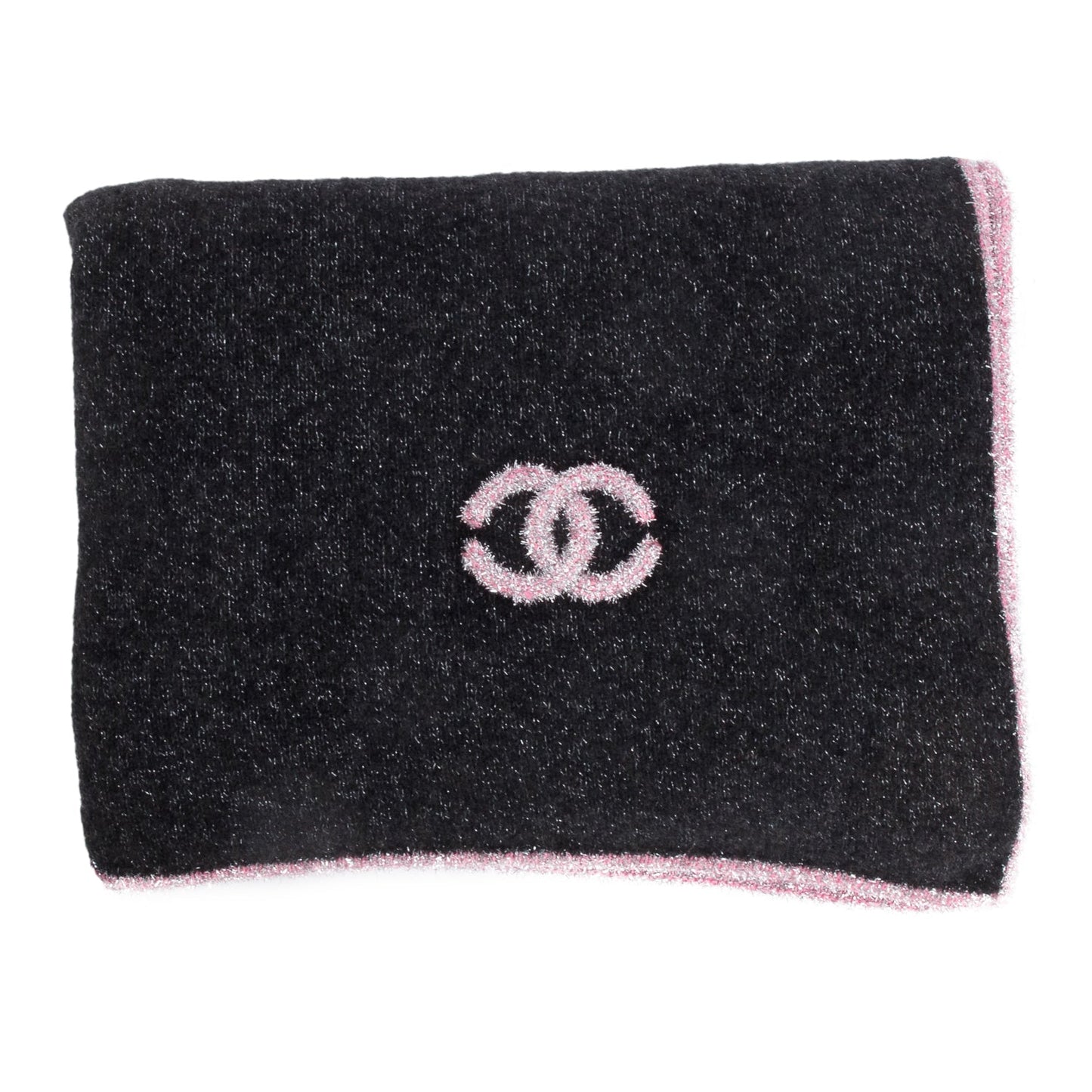 Chanel & Glitter CC Cashmere Scarf Black Pink
