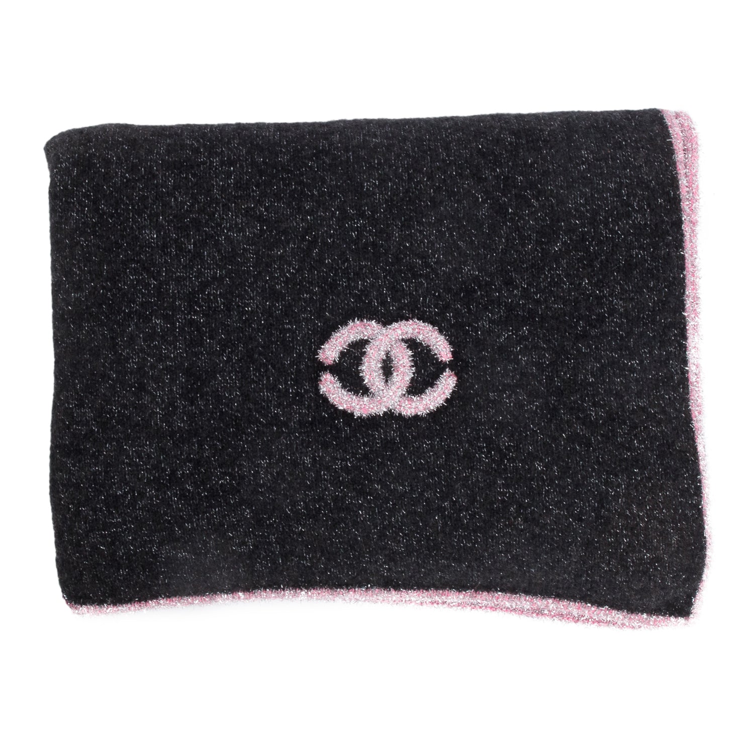 Chanel & Glitter CC Cashmere Scarf Black Pink