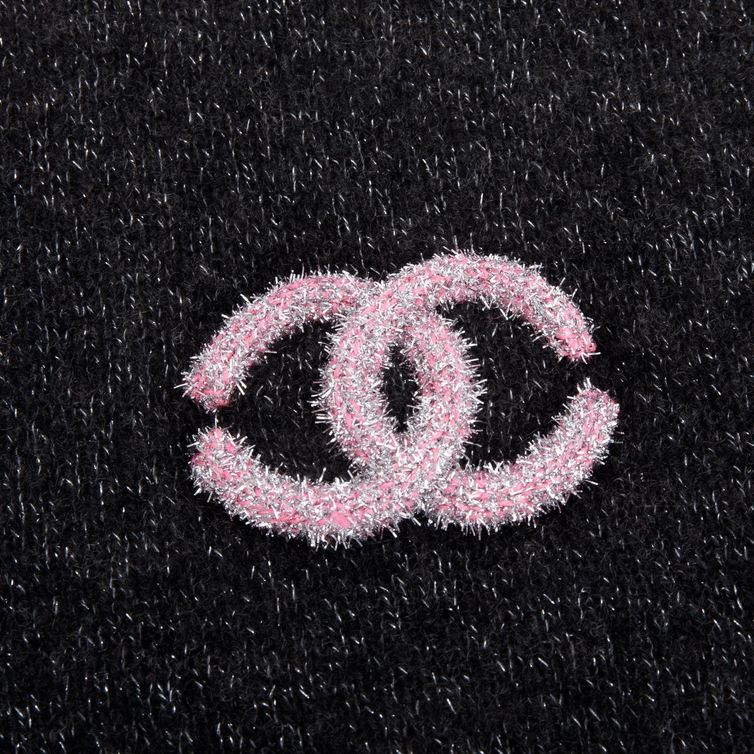 Chanel & Glitter CC Cashmere Scarf Black Pink
