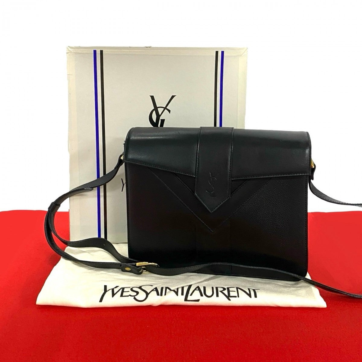 YSL Saint Laurent Yves Shoulder Bag Women Leather Black Logo 600I633427