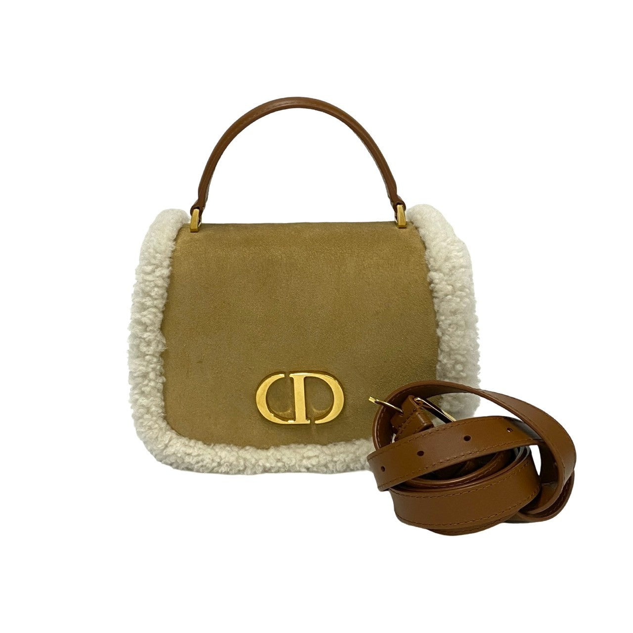 Dior Christian Montaigne Avenue Shearling 2Way Shoulder Bag Suede