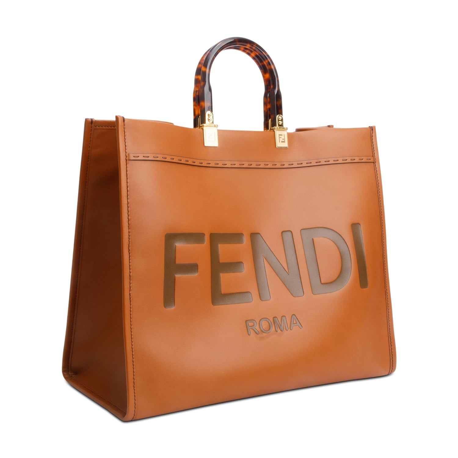 Fendi Calfskin Sunshine Tote Bag Leather Brown