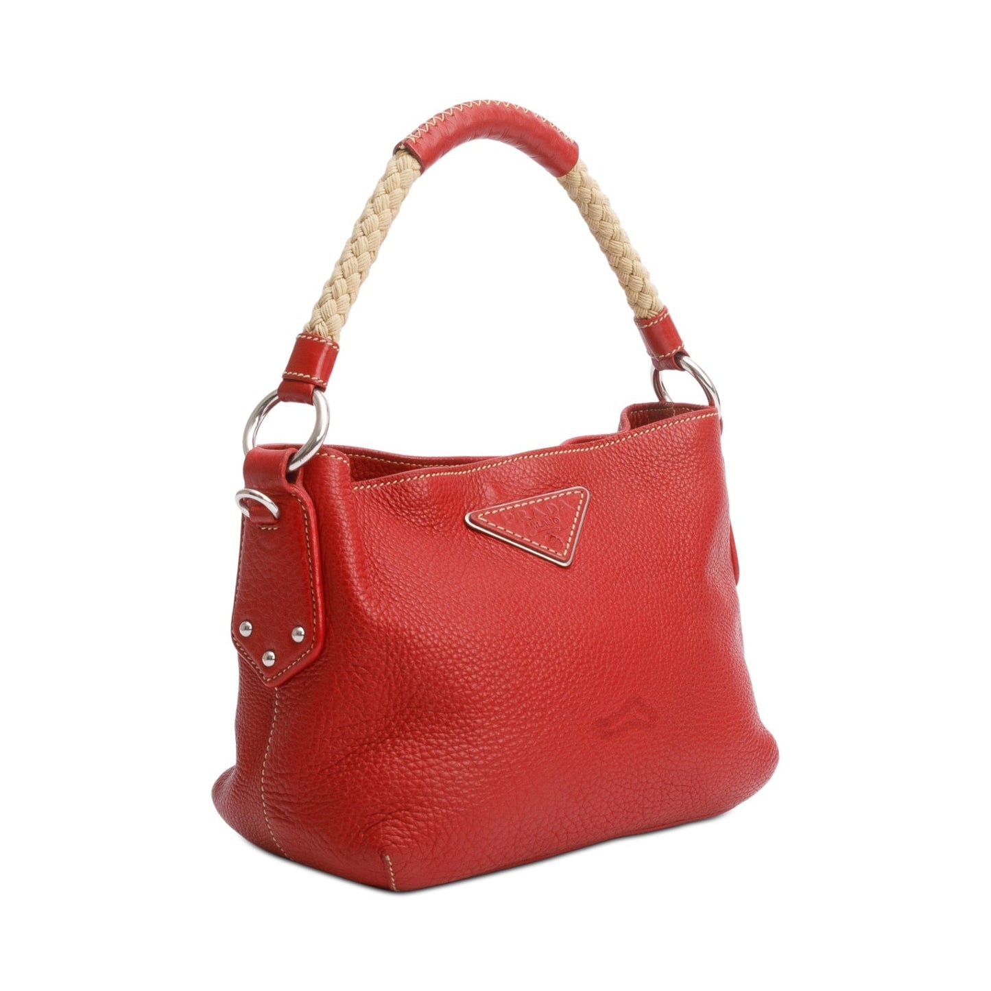 Prada Vitello Daino Rope Handle Bag Leather Red Travel Bag