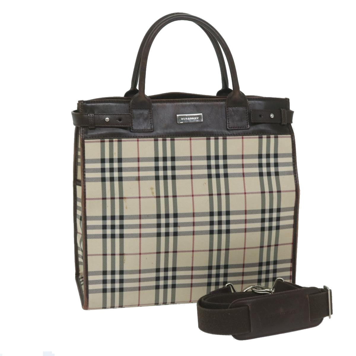 Burberry Luxury Nova Check Shoulder Bag Auth Canvas Nylon Beige