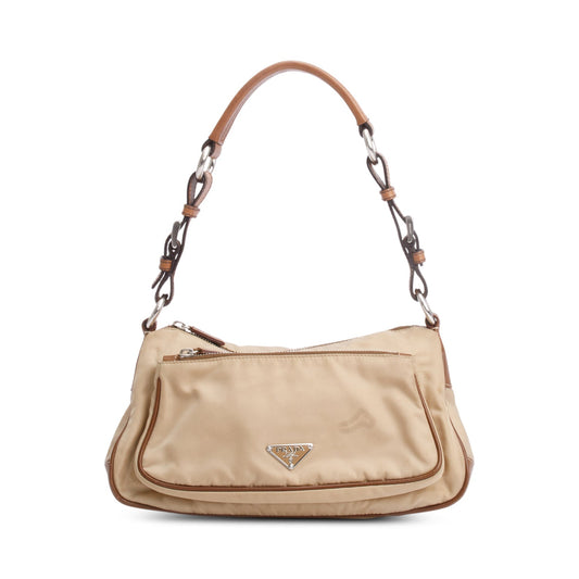 Prada Saffiano Trimmed Tessuto Shoulder Bag Nylon Brown