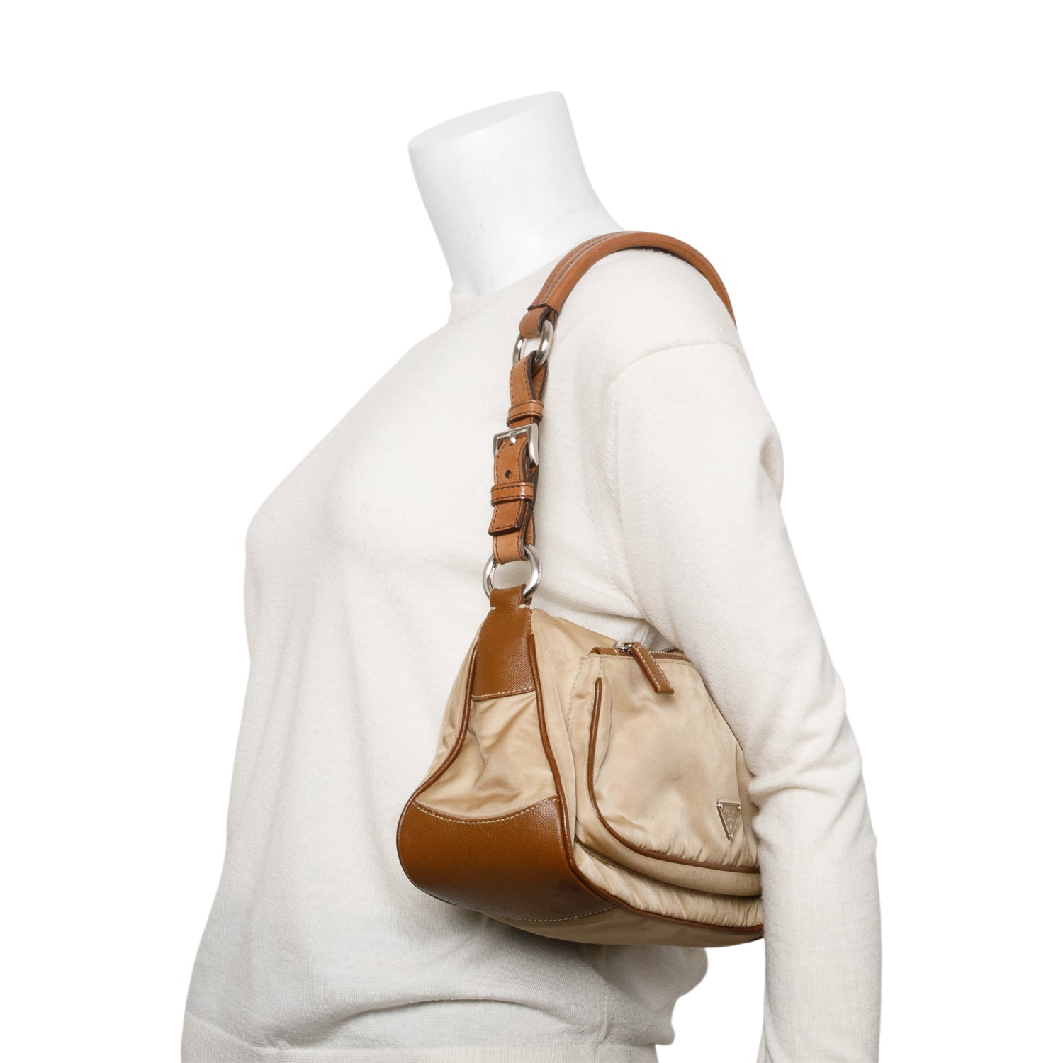 Prada Saffiano Trimmed Tessuto Shoulder Bag Nylon Brown