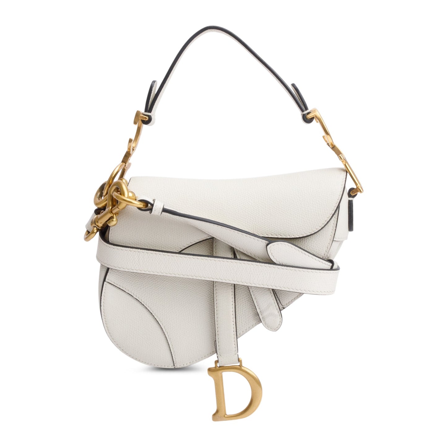 Dior Christian Grained Calfskin Saddle Bag Leather White Travel Bag