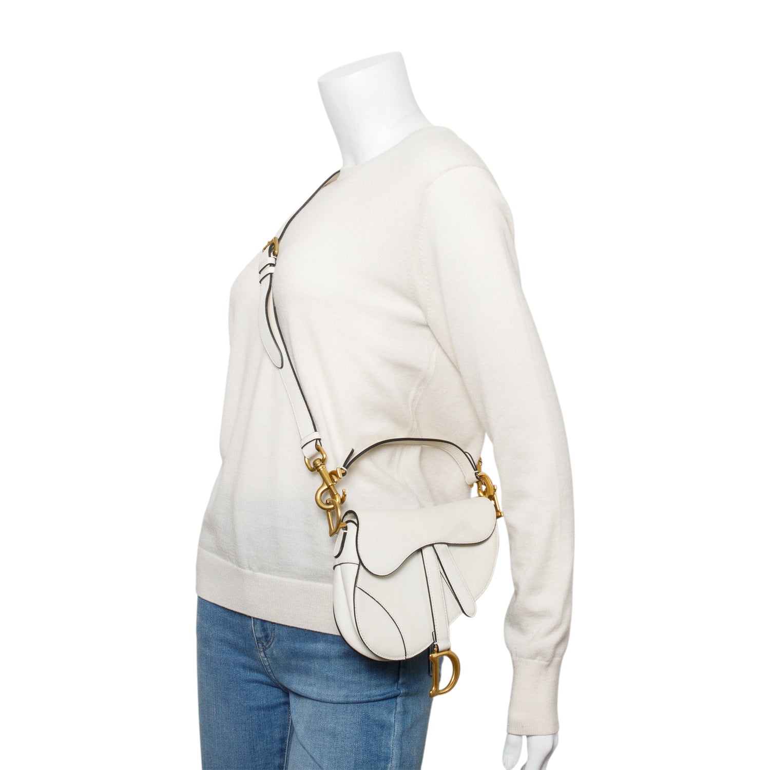 Dior Christian Grained Calfskin Saddle Bag Leather White Travel Bag