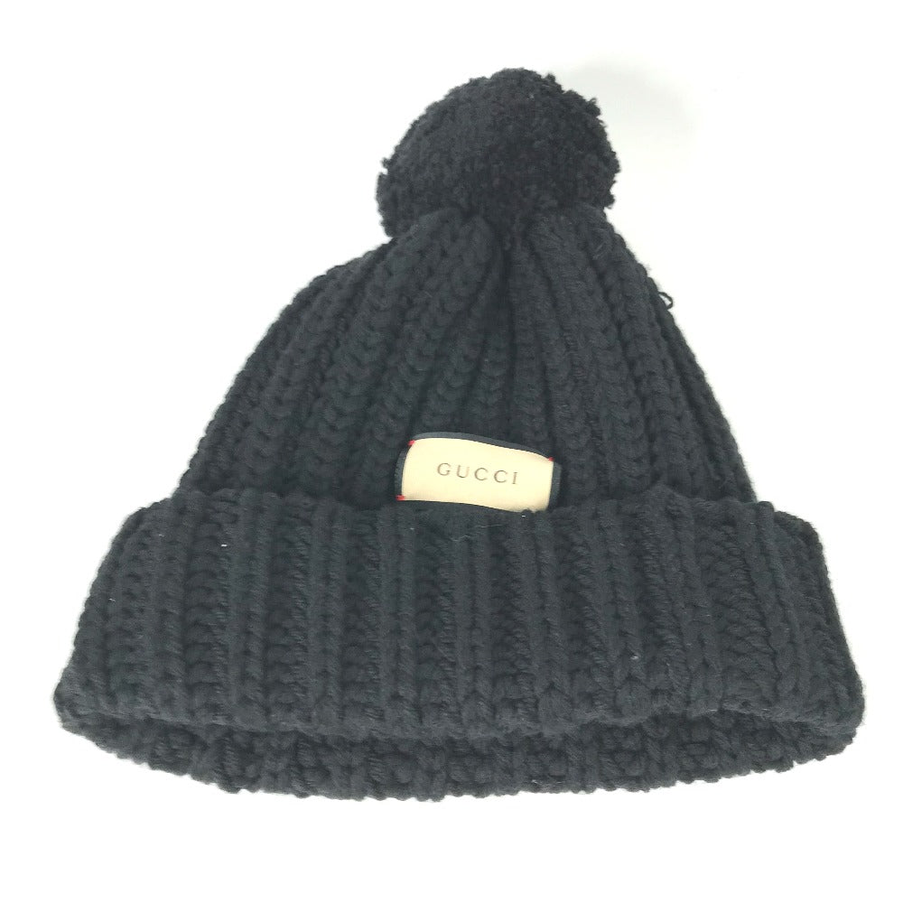 Gucci Knit polyester pompoms 58 Black Logo Hat