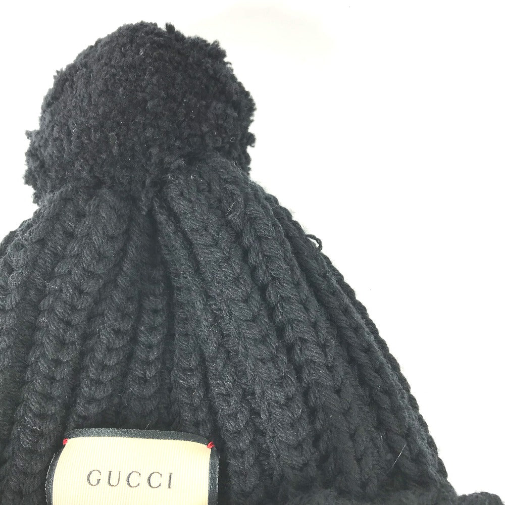 Gucci Knit polyester pompoms 58 Black Logo Hat