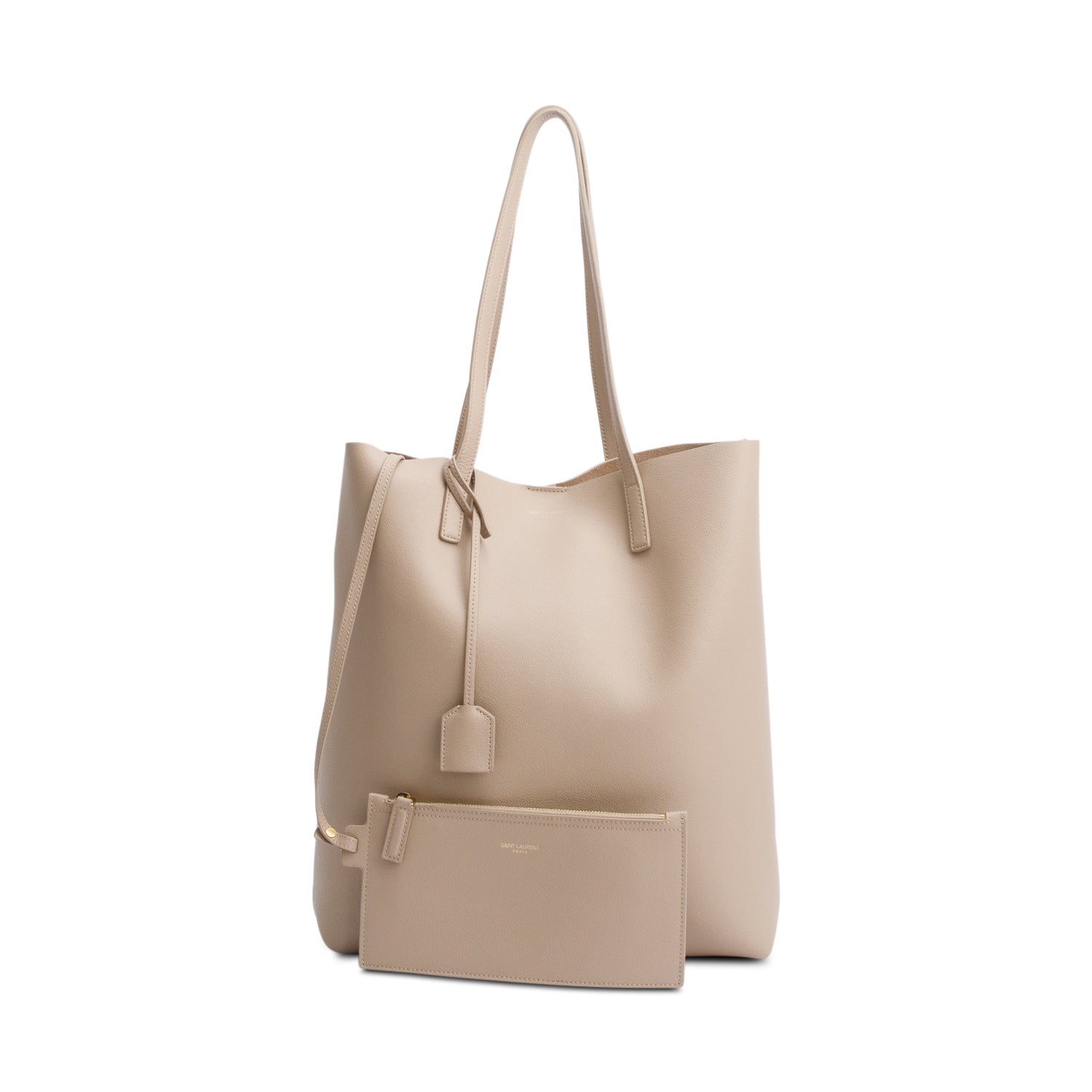 YSL Saint Laurent Calfskin N S Shopping Tote Leather Beige Tote Bag