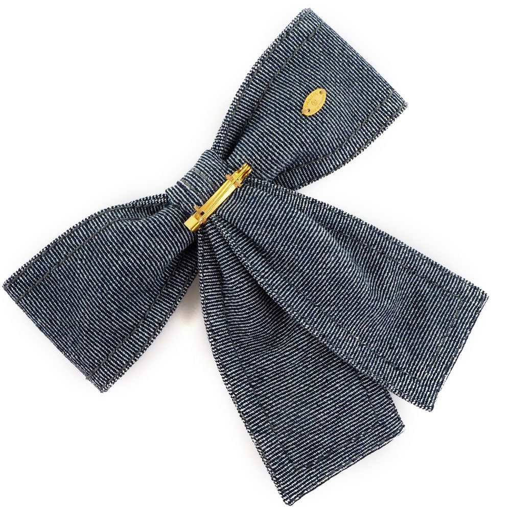 Chanel Brooch Cotton denim ribbon Blue Handbag