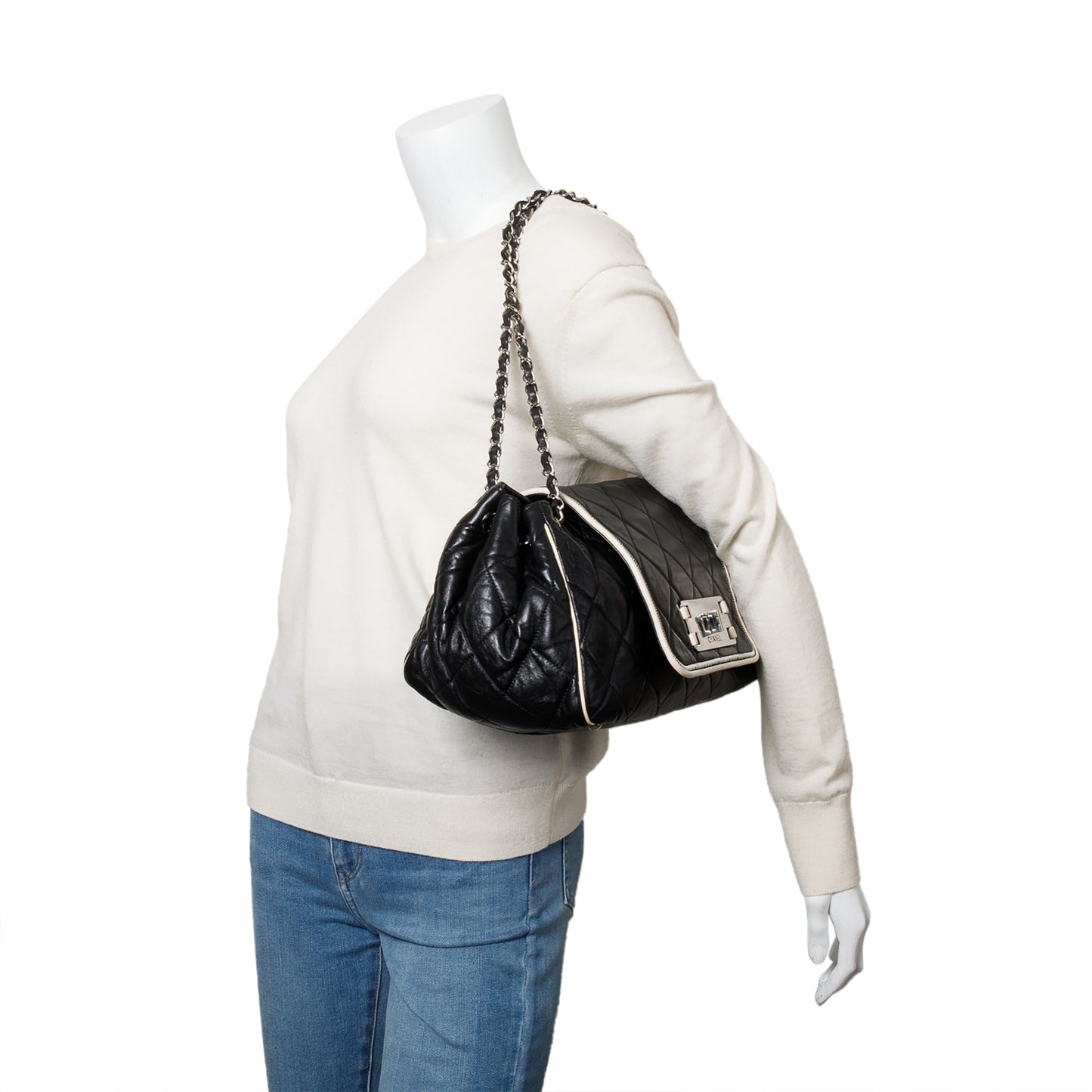 Chanel Quilted East West Mademoiselle Accordion Leather Calfskin Black Travel Bag