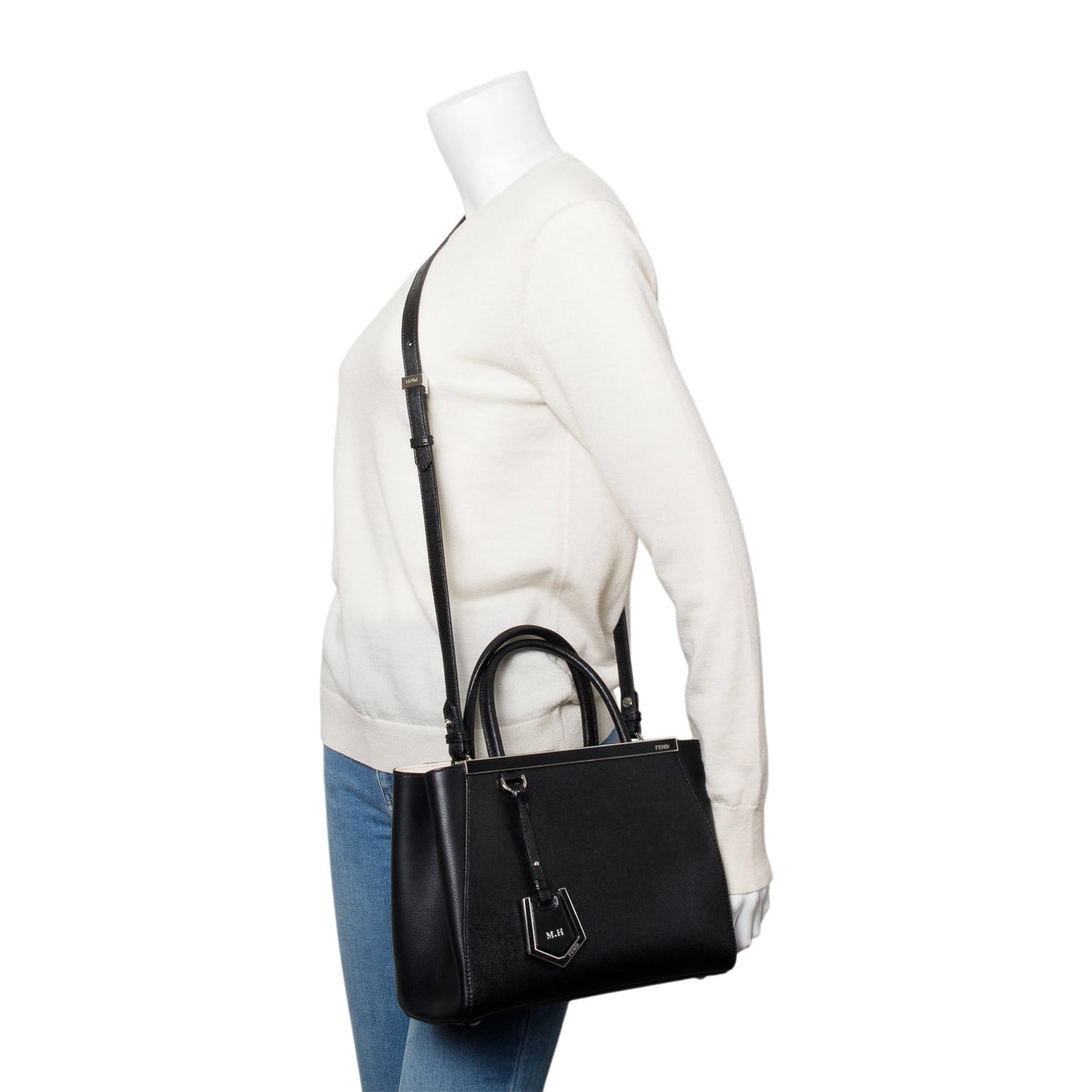 Fendi Vitello Elite Petite 2Jours Tote Leather Black Tote Bag