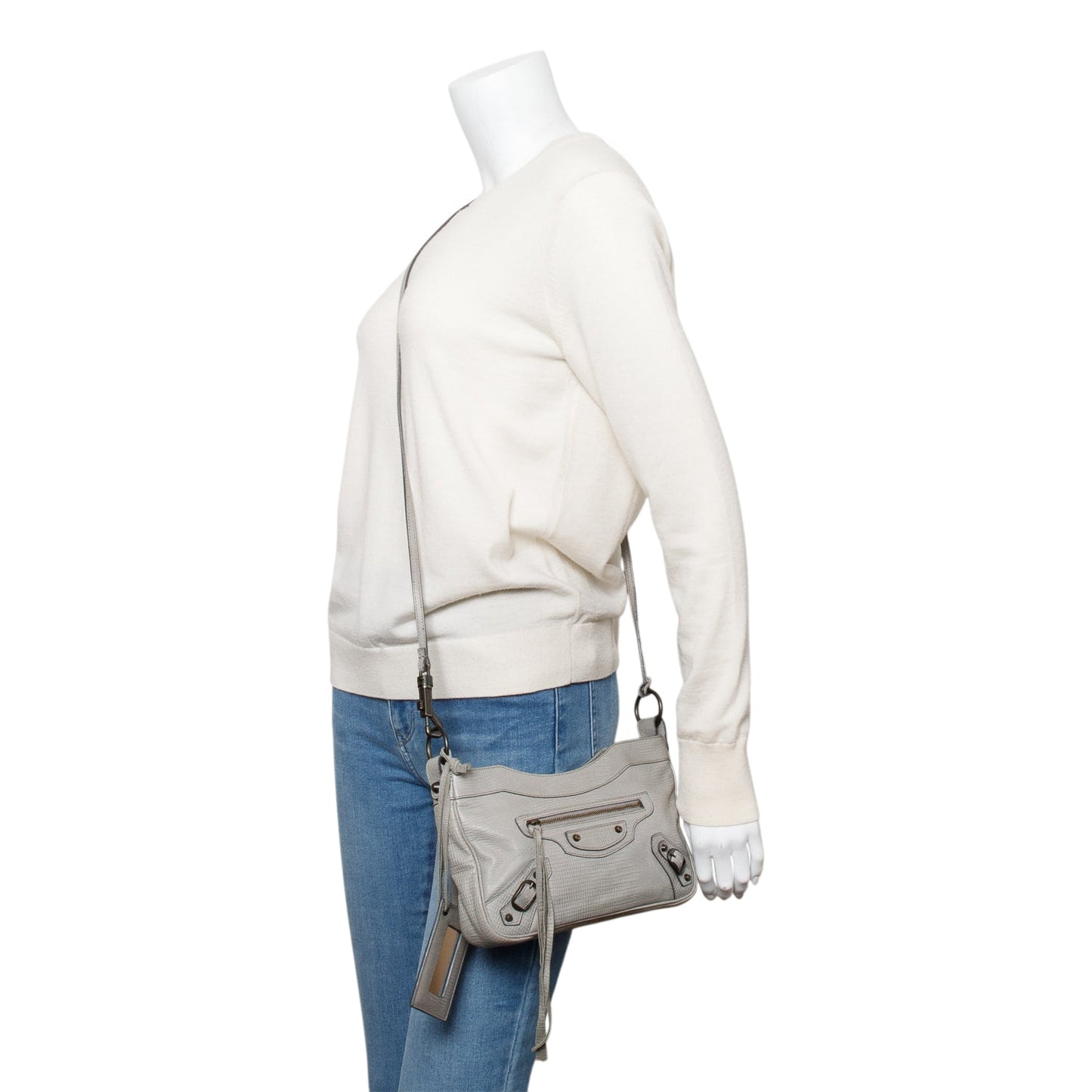 Balenciaga Grey Agneau Classic Motorcycle Hip Crossbody Leather Crossbody Bag
