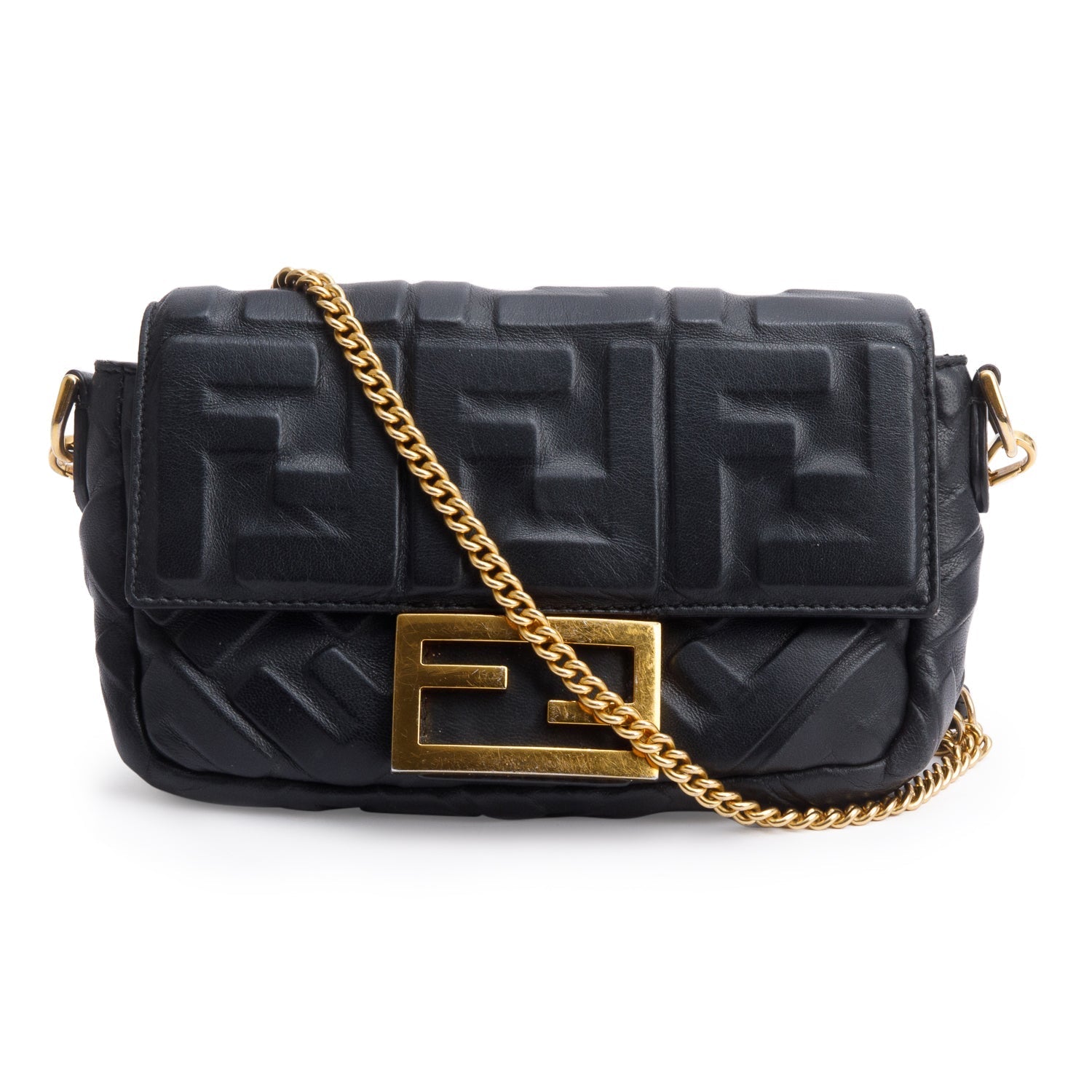 Fendi Ff Embossed Nappa Be Baguette Bag Leather Black Travel Bag