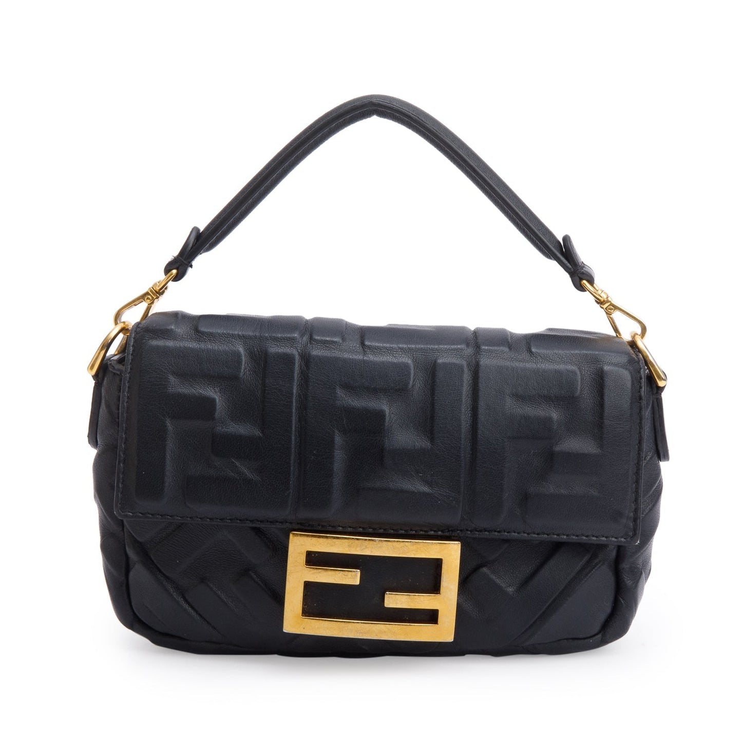 Fendi Ff Embossed Nappa Be Baguette Bag Leather Black Travel Bag