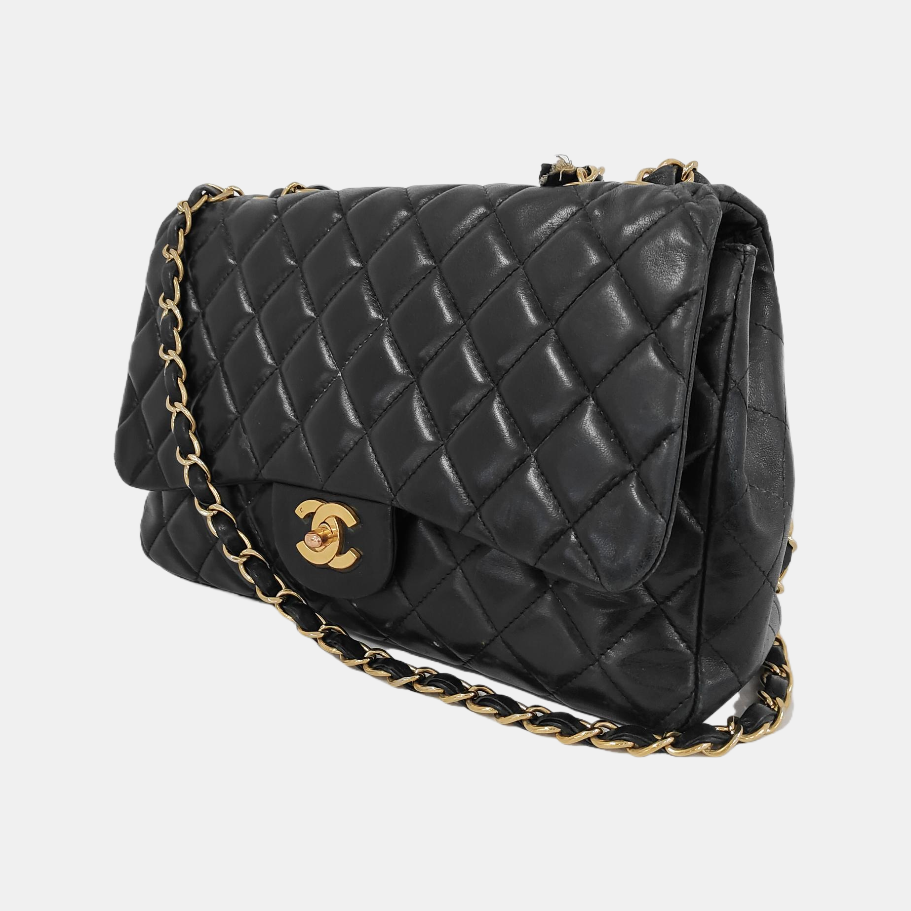 Chanel Classic Flap Jumbo Lambskin Single Flap Black Gold Leather Handbag 3