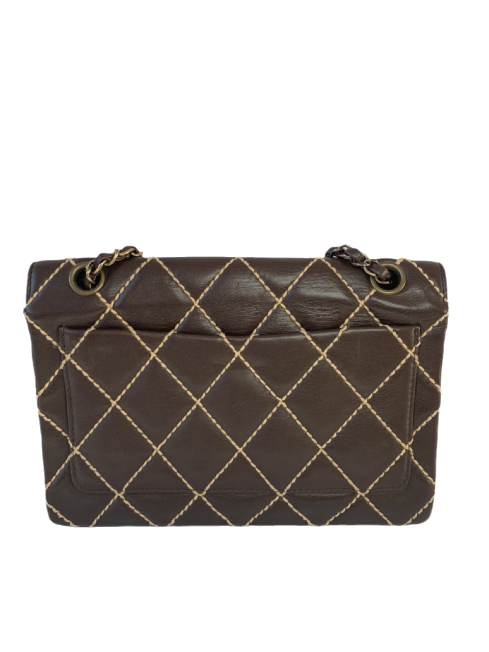 Chanel Wild Stitch Flap Stitching Detail Brown Beige Leather Handbag