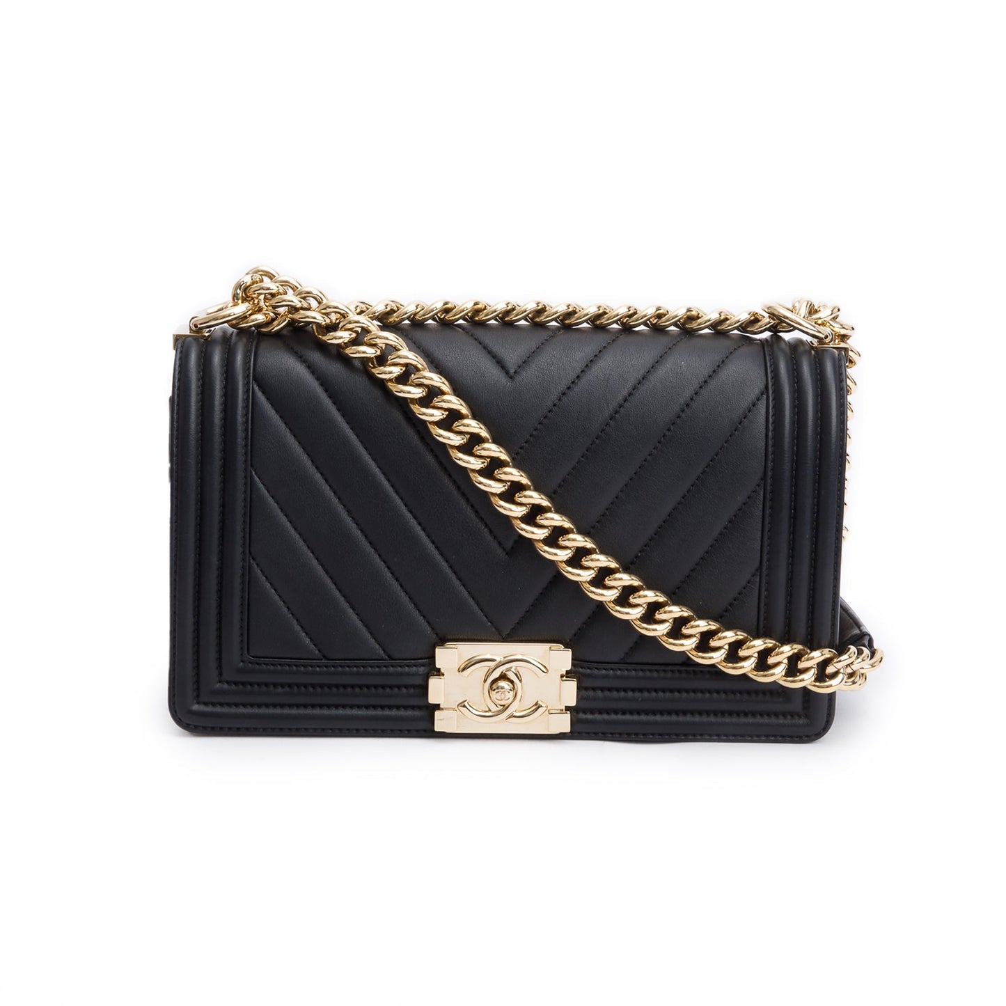 Chanel Chevron Quilted Boy Leather Lambskin Black Travel Bag Authenticity Card