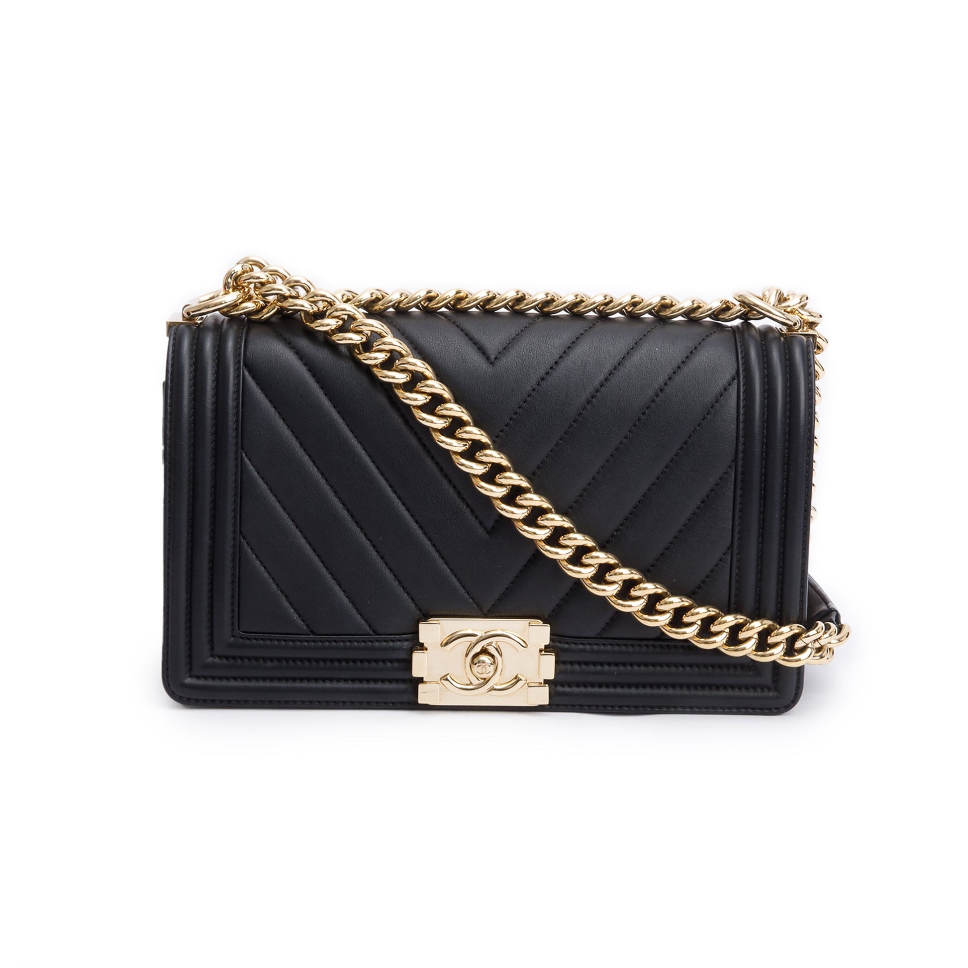 Chanel Chevron Quilted Boy Leather Lambskin Black Travel Bag Authenticity Card
