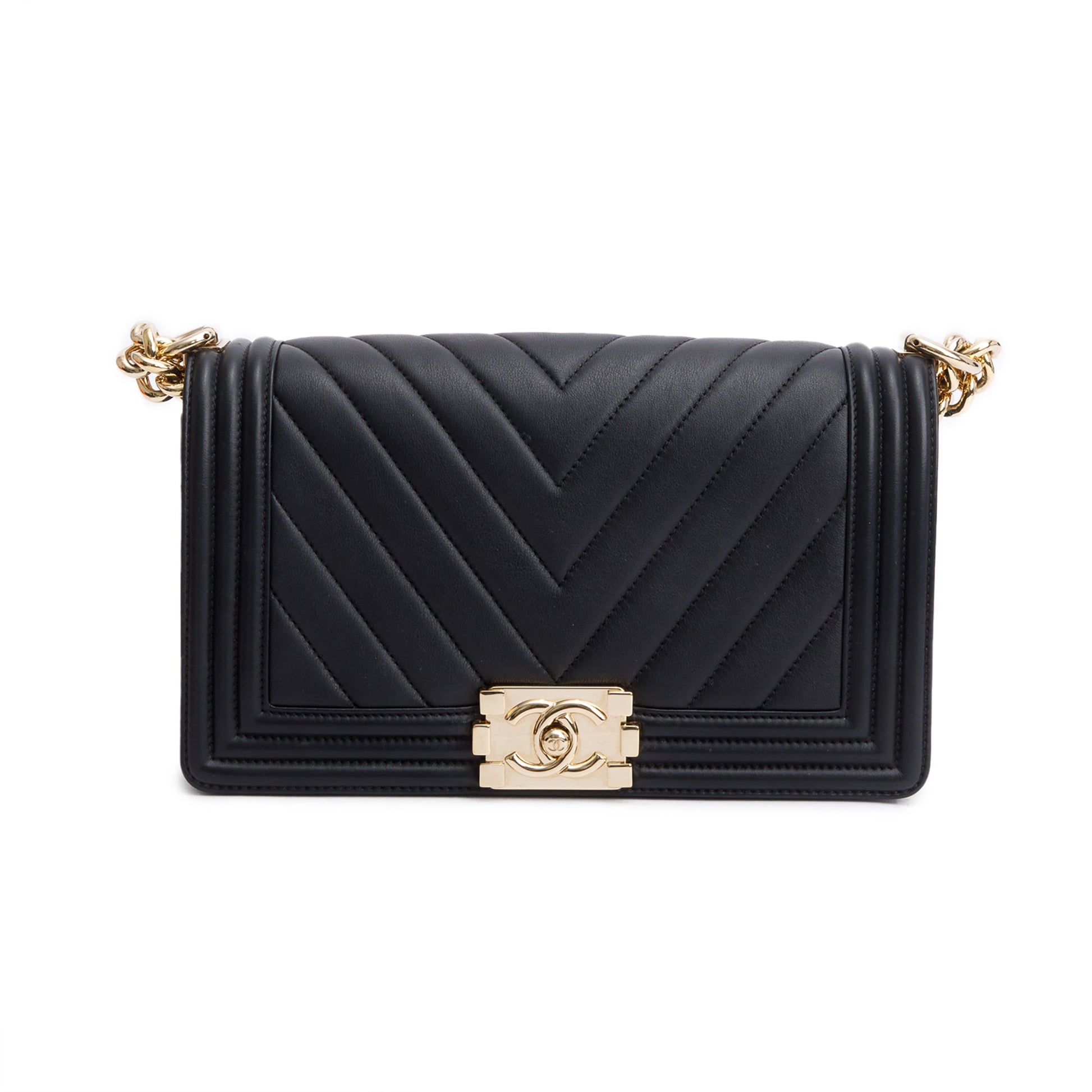Chanel Chevron Quilted Boy Leather Lambskin Black Travel Bag Authenticity Card