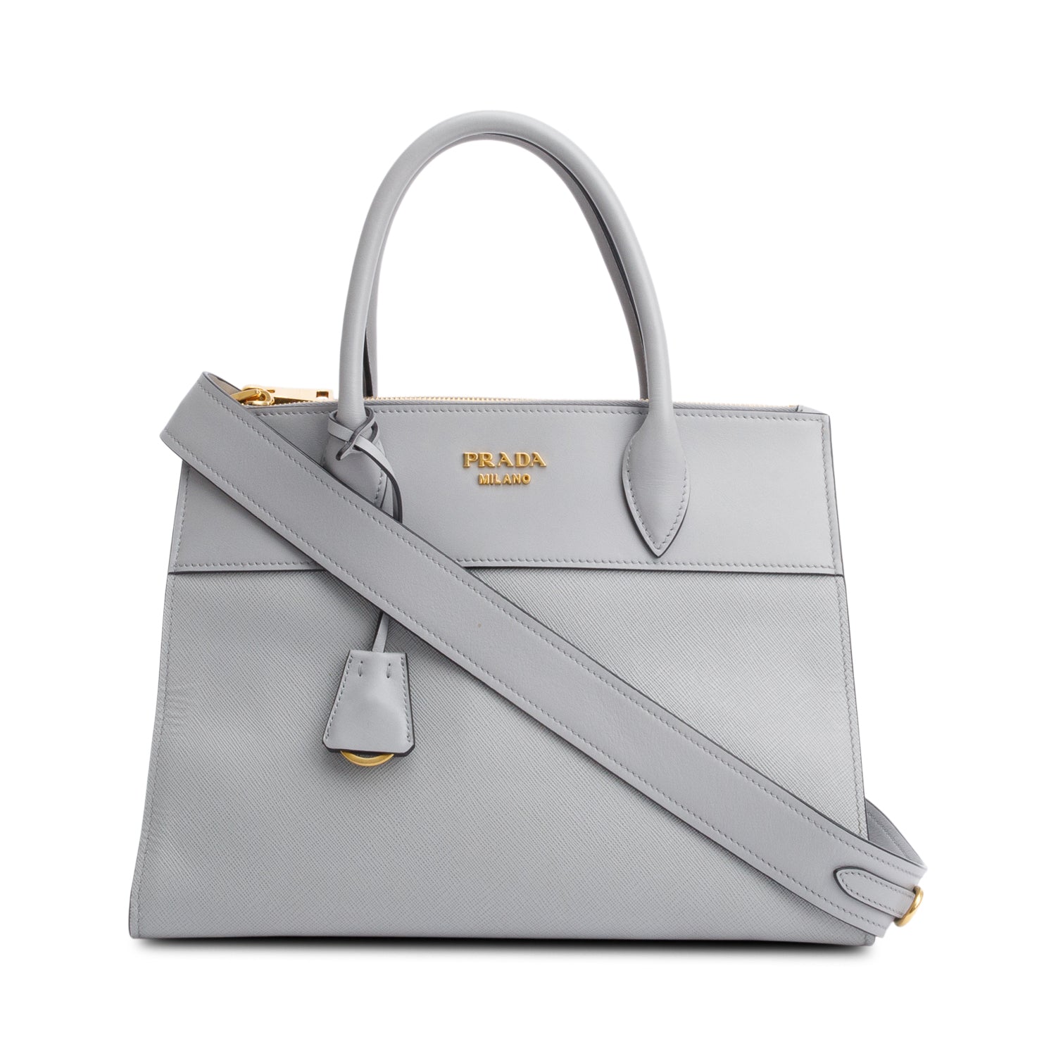 Prada Grey Saffiano & City Calf Paradigme Tote Leather Small Tote Bag