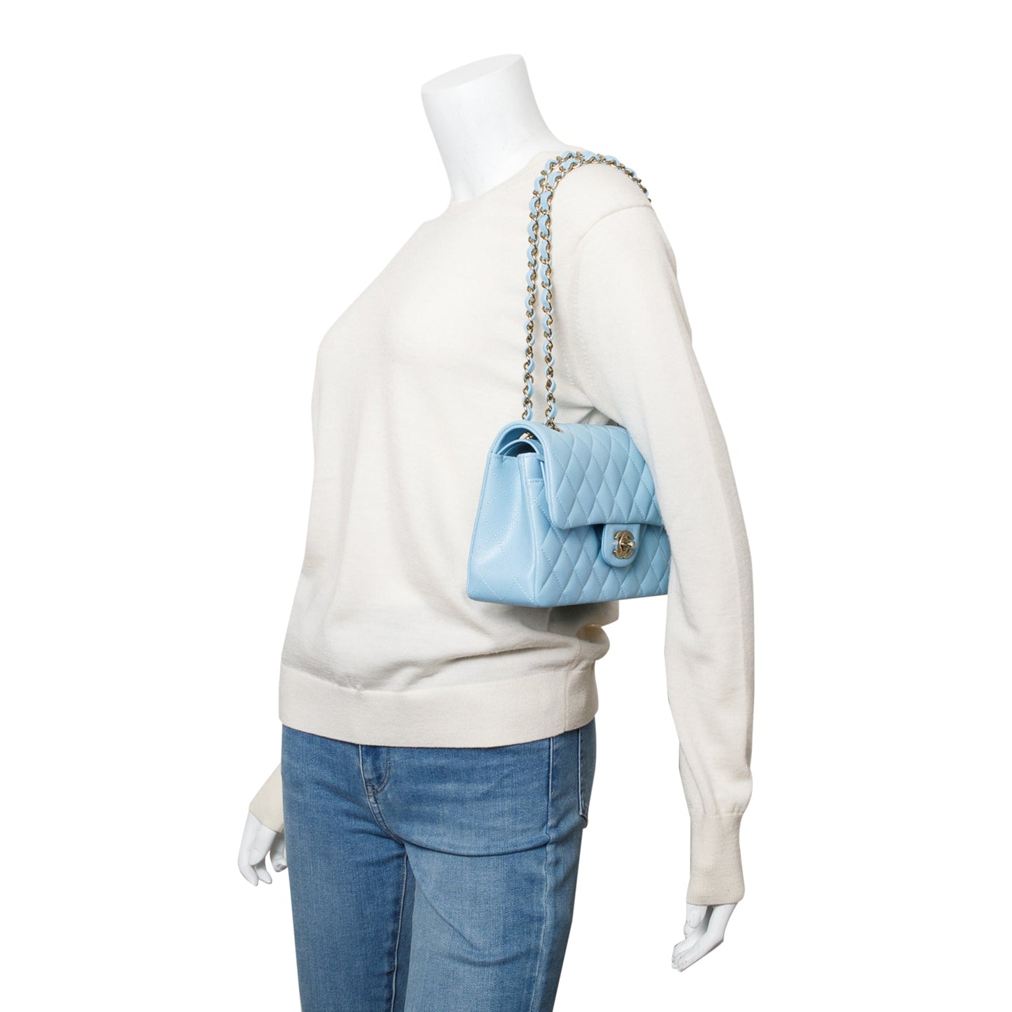 Chanel Light Quilted Caviar Classic Double Leather Blue Travel Bag W Box