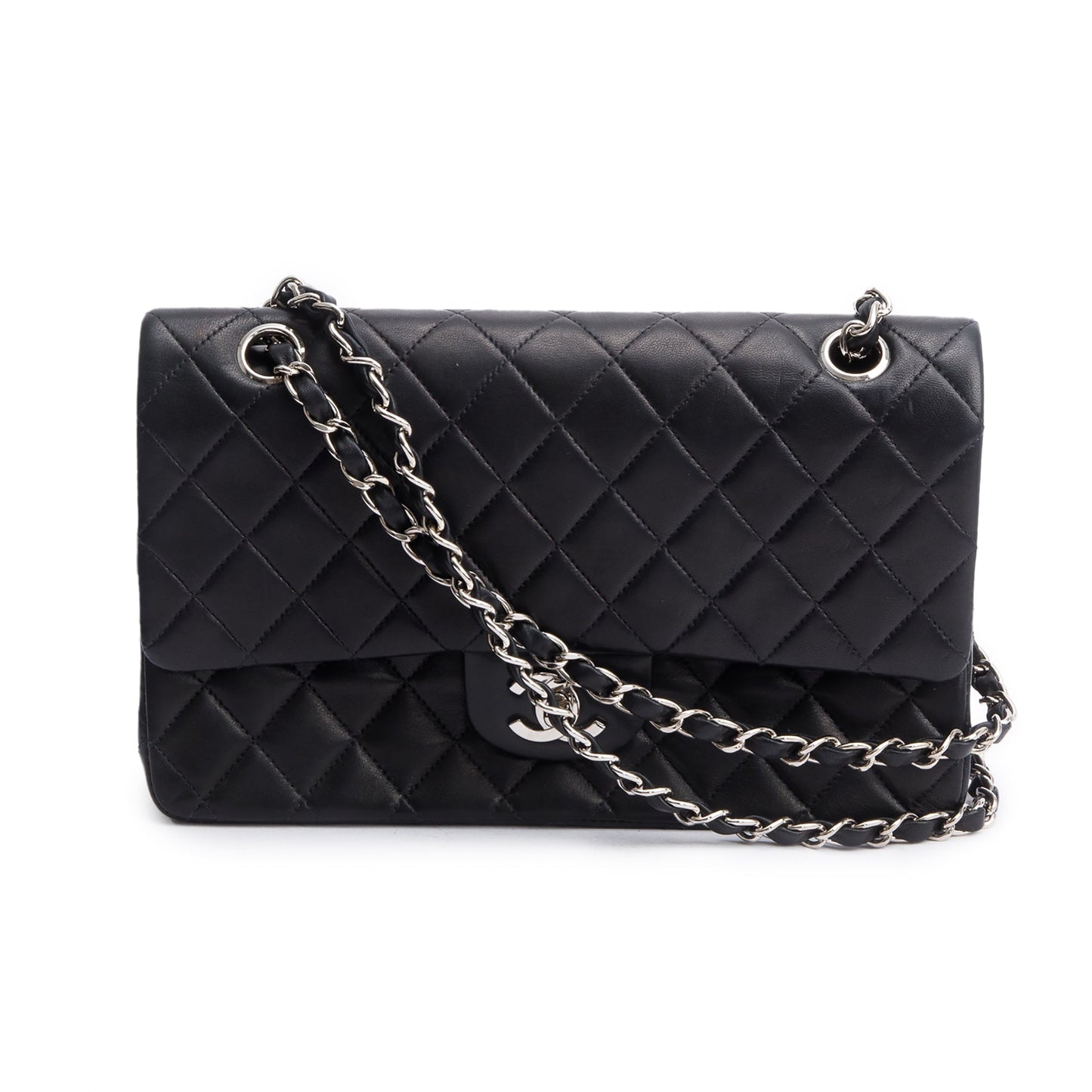 Chanel Quilted Classic Double Flap Leather Lambskin Black Travel Bag 5