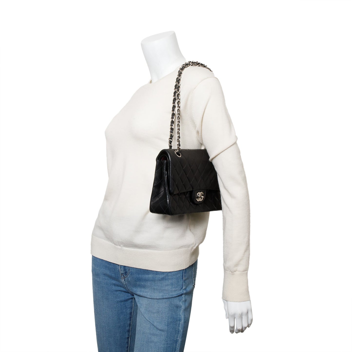 Chanel Quilted Classic Double Flap Leather Lambskin Black Travel Bag 5