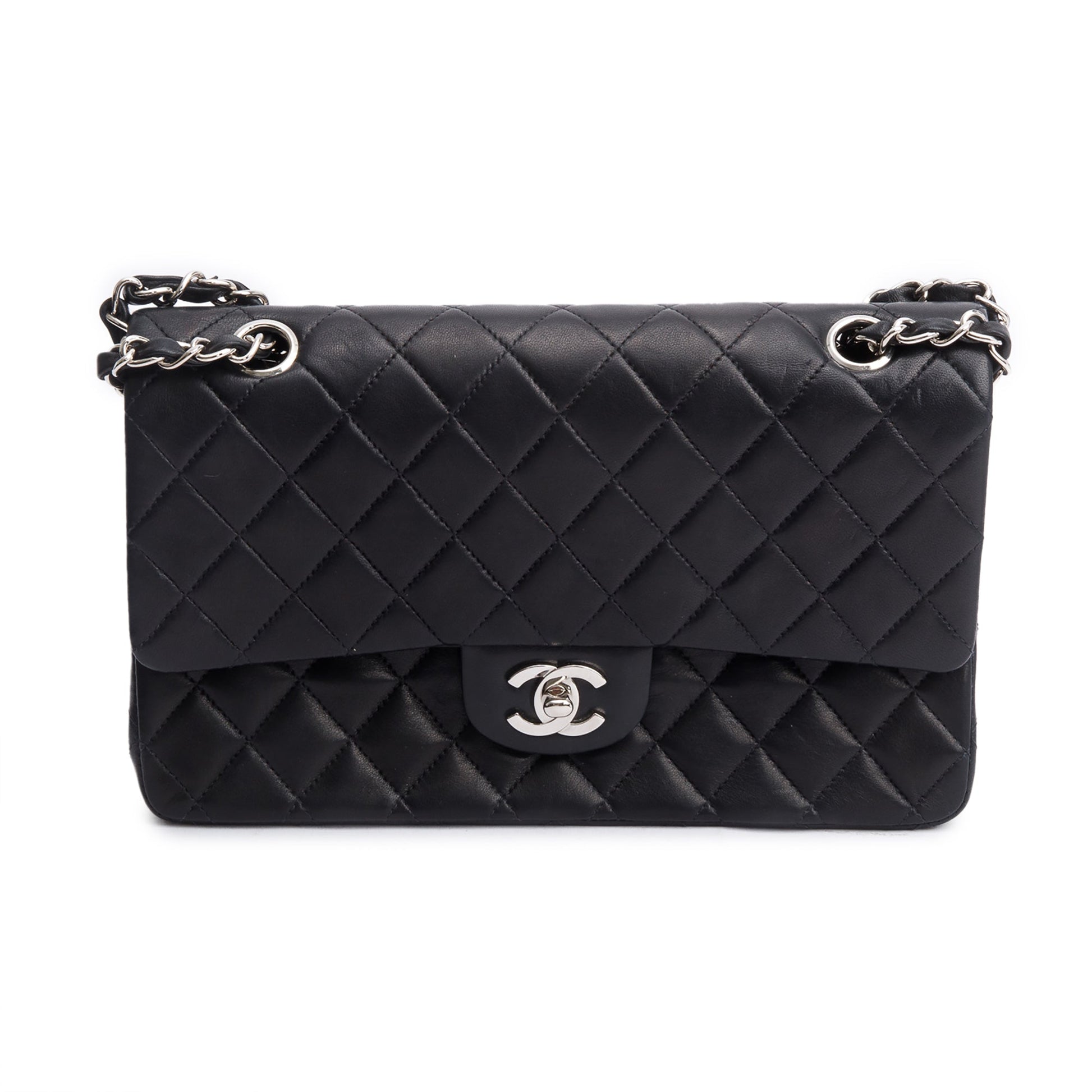 Chanel Quilted Classic Double Flap Leather Lambskin Black Travel Bag 5