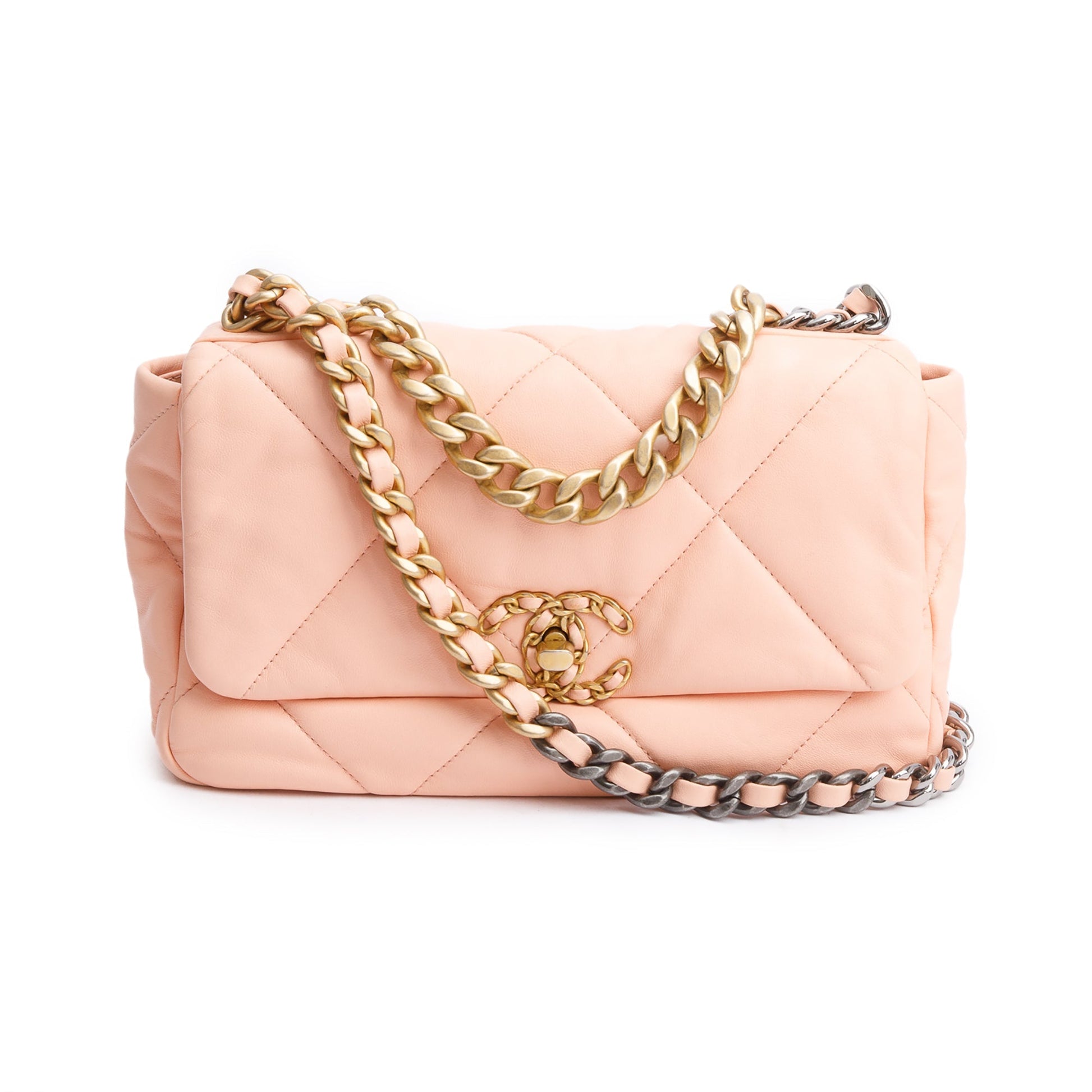 Chanel Peach 19 Flap Leather Lambskin Travel Bag