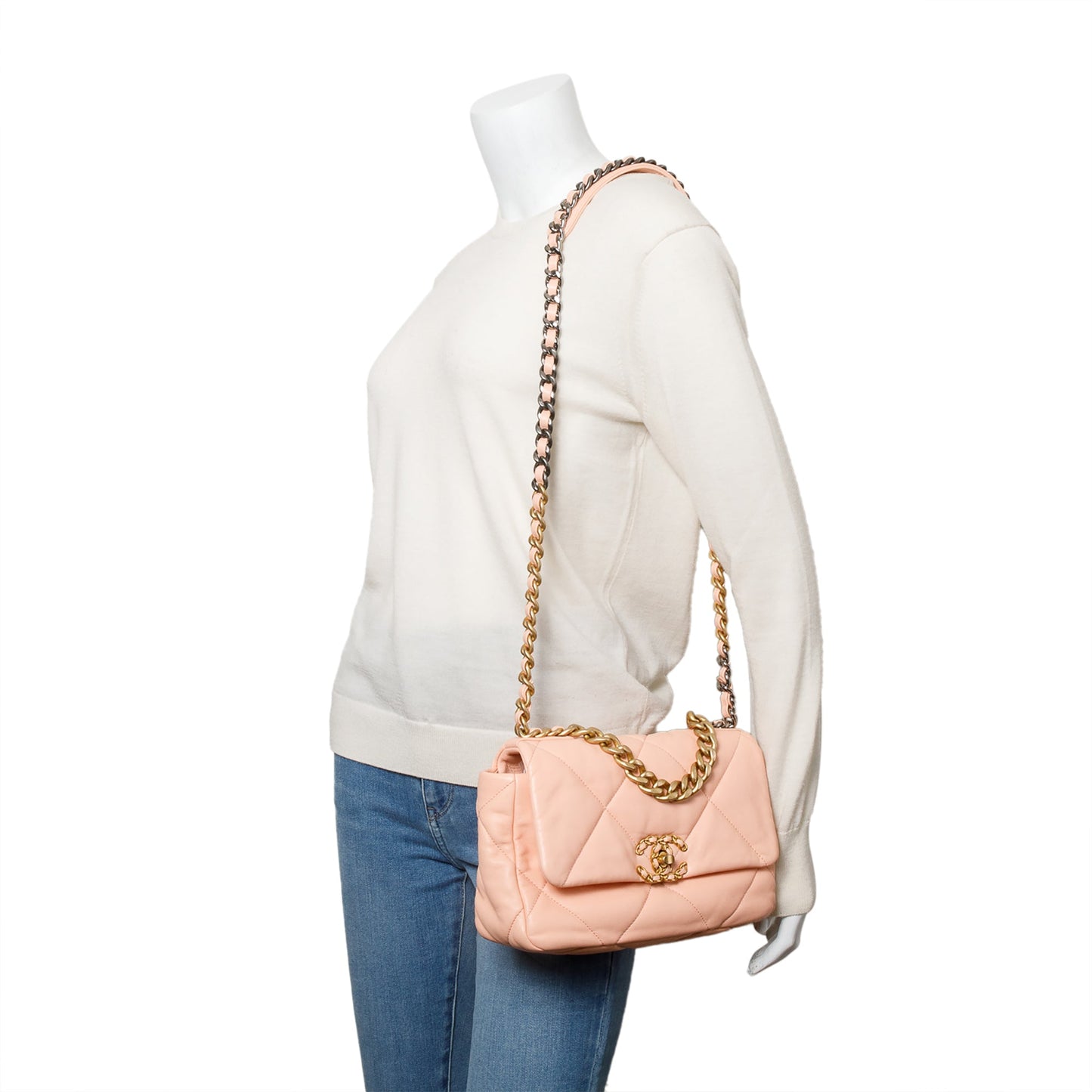 Chanel Peach 19 Flap Leather Lambskin Travel Bag