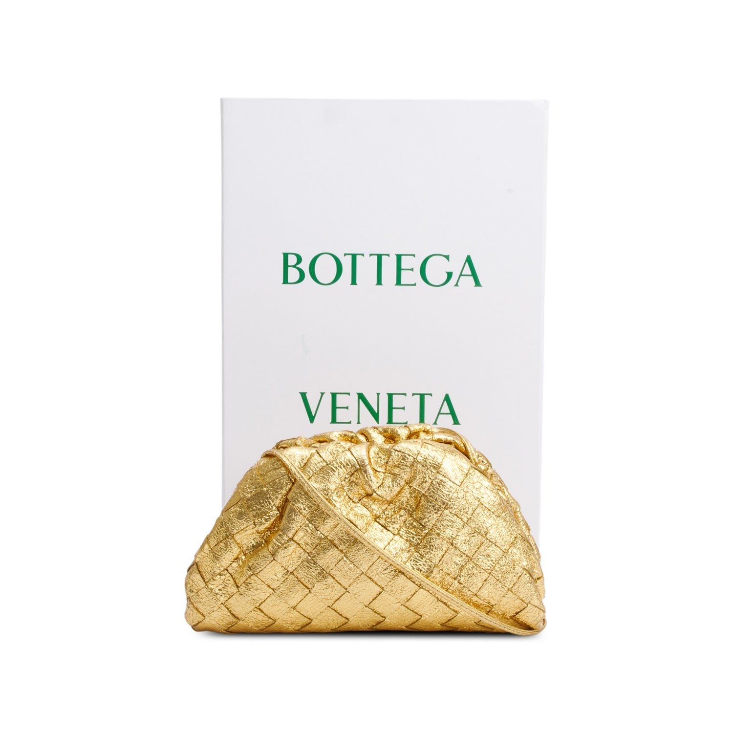 Bottega Veneta Metallic Calfskin Intrecciato The Pouch Travel Bag Leather Gold