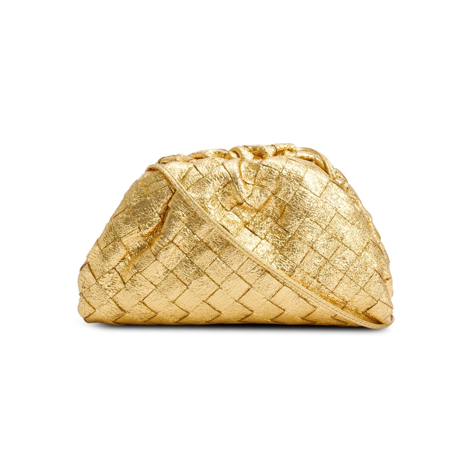 Bottega Veneta Metallic Calfskin Intrecciato The Pouch Travel Bag Leather Gold