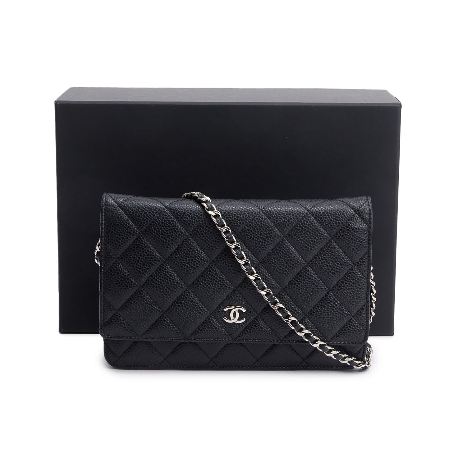 Chanel Quilted Caviar Classic on Leather Black Wallet Case Authenticity Card