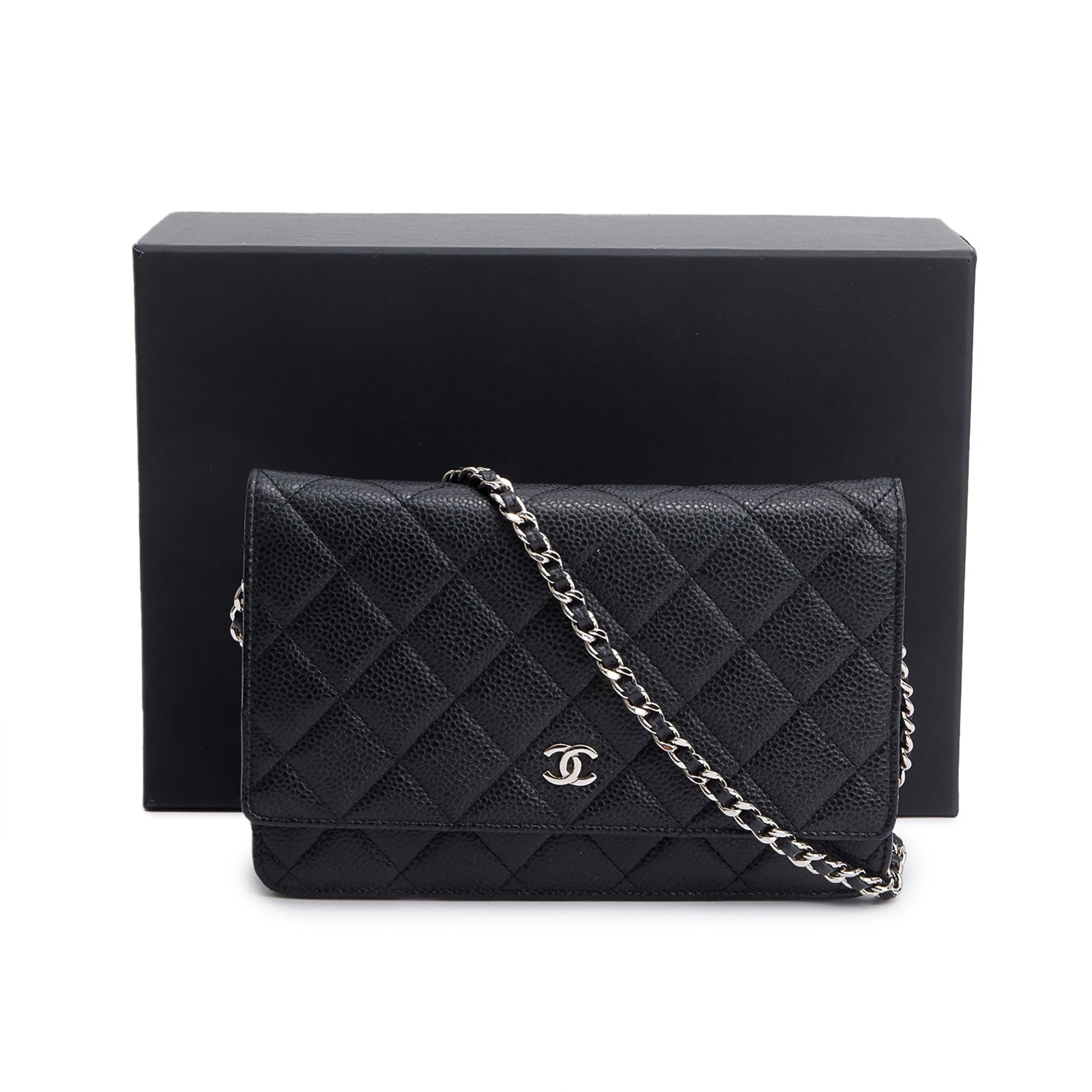Chanel Quilted Caviar Classic on Leather Black Wallet Case Authenticity Card