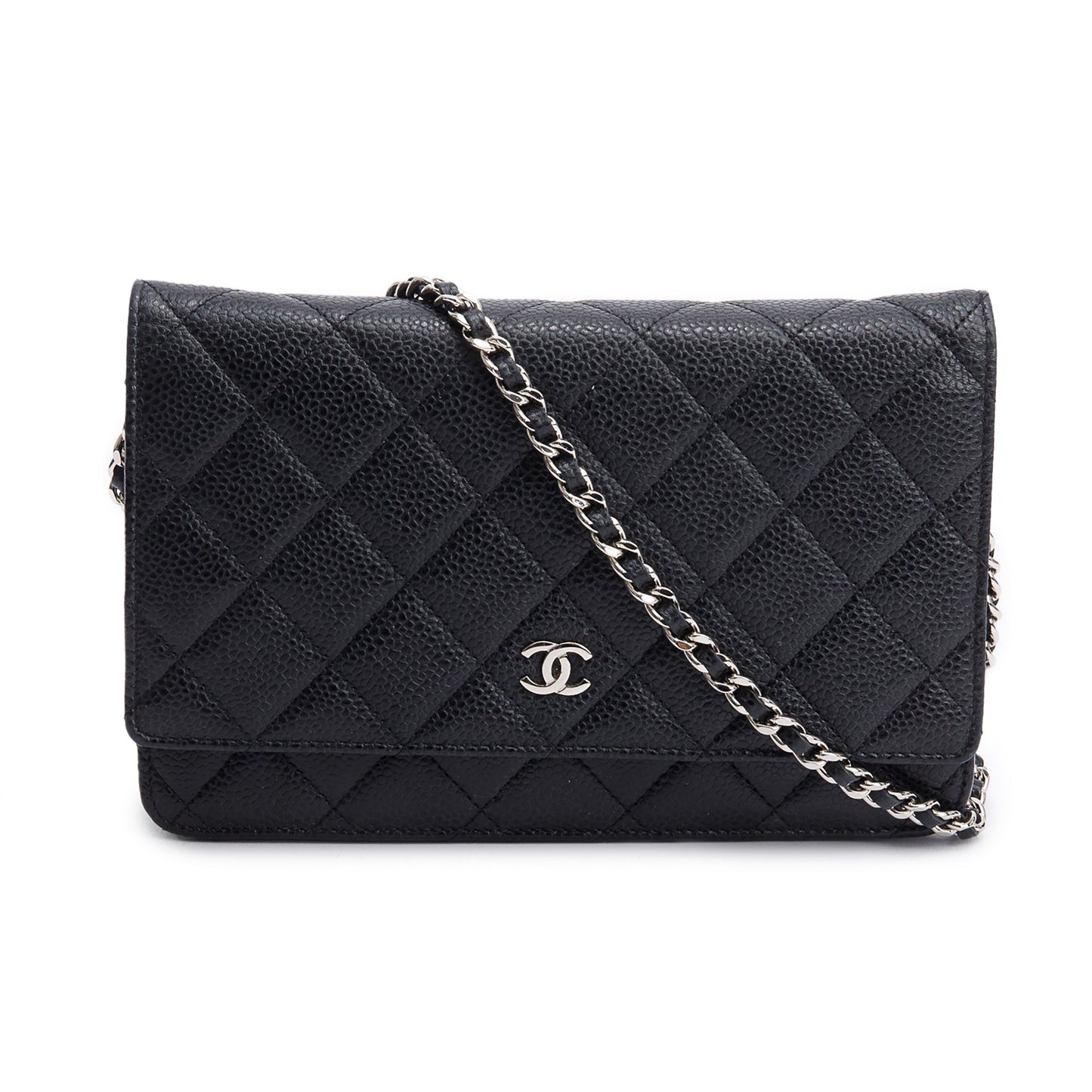 Chanel Quilted Caviar Classic on Leather Black Wallet Case Authenticity Card