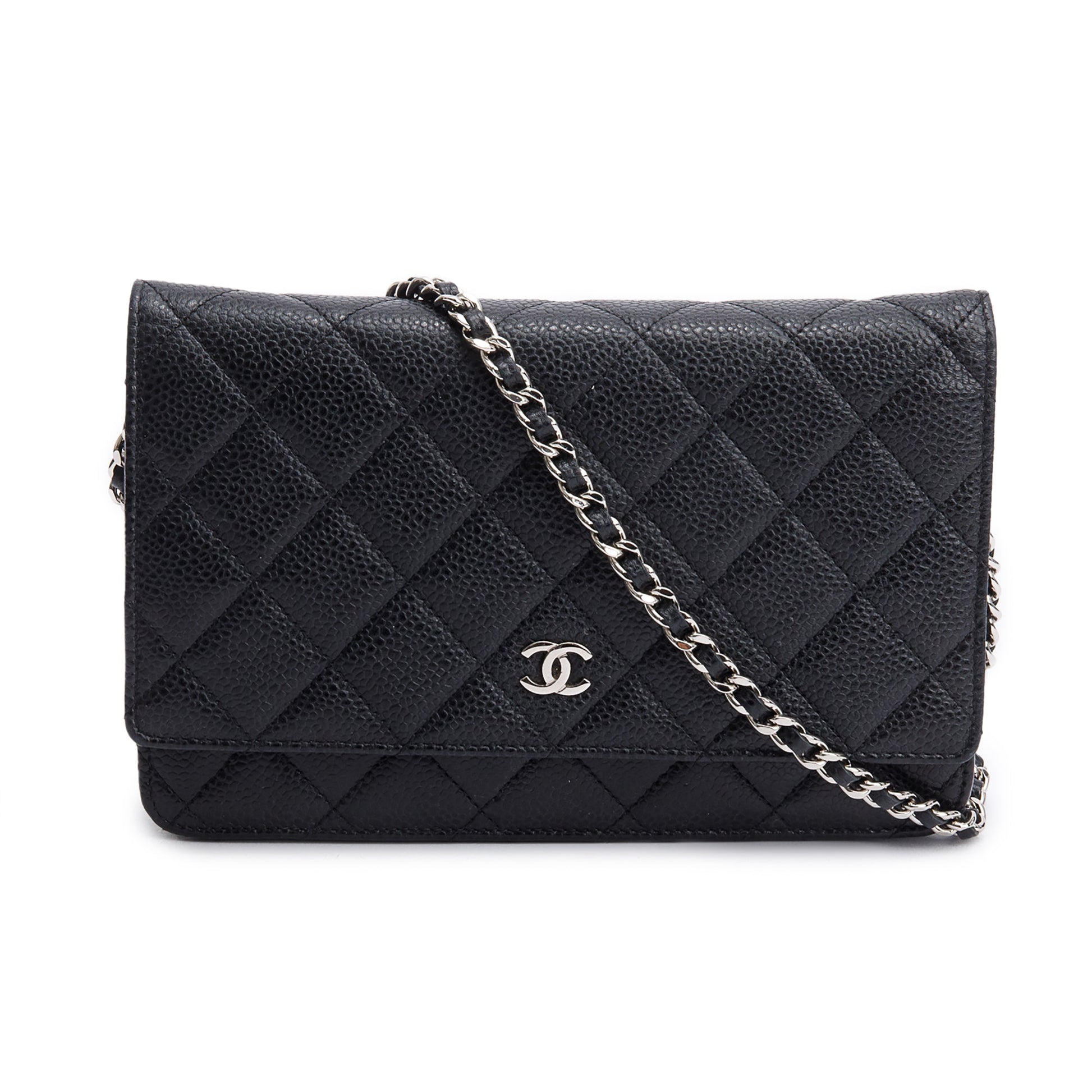 Chanel Quilted Caviar Classic on Leather Black Wallet Case Authenticity Card