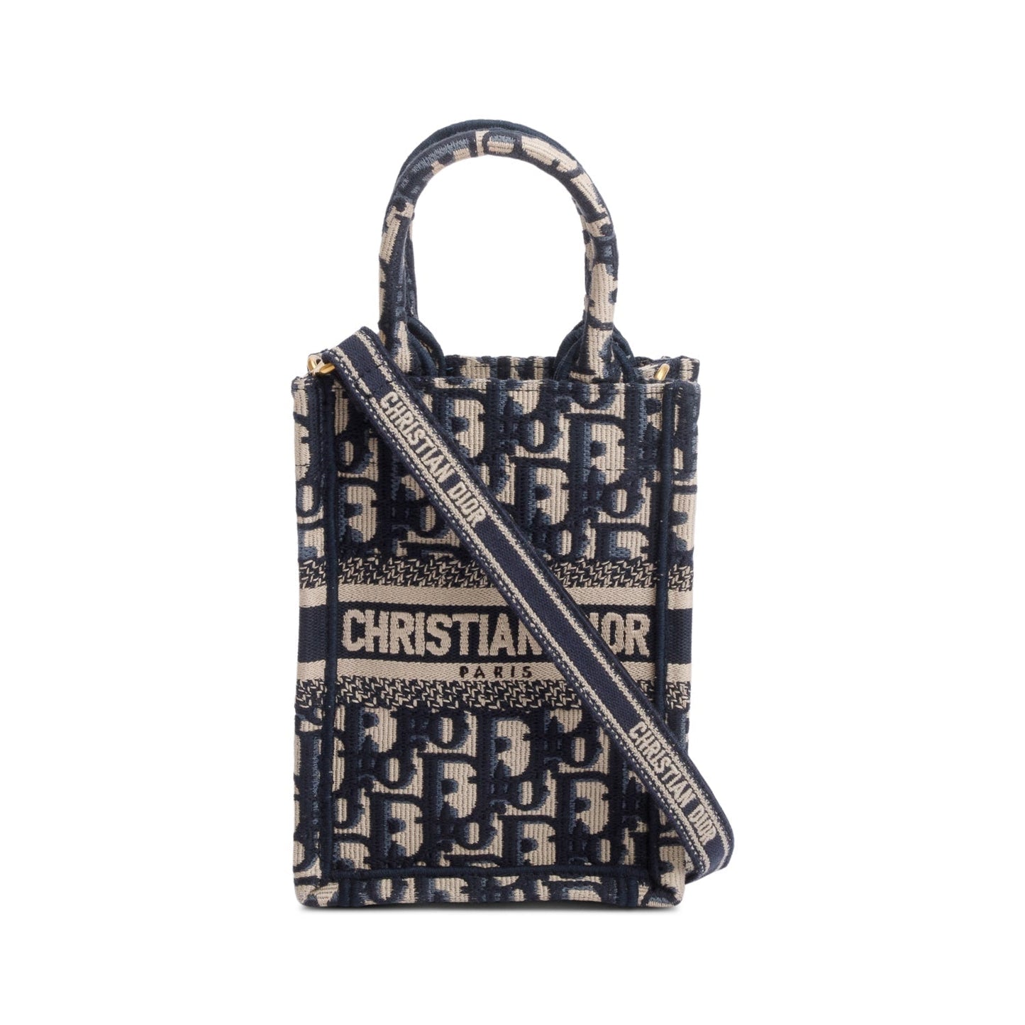 Dior Christian Oblique Embroidery Vertical Book Tote Handbag Blue Mini Tote Bag