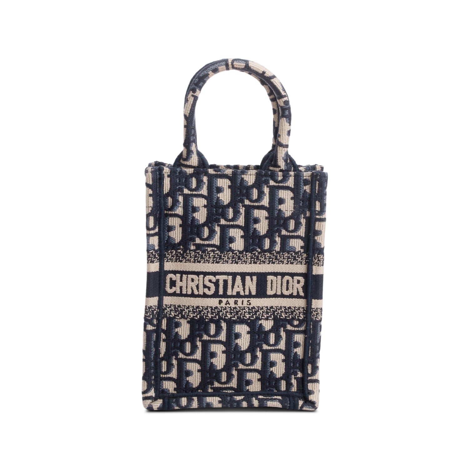 Dior Christian Oblique Embroidery Vertical Book Tote Handbag Blue Mini Tote Bag