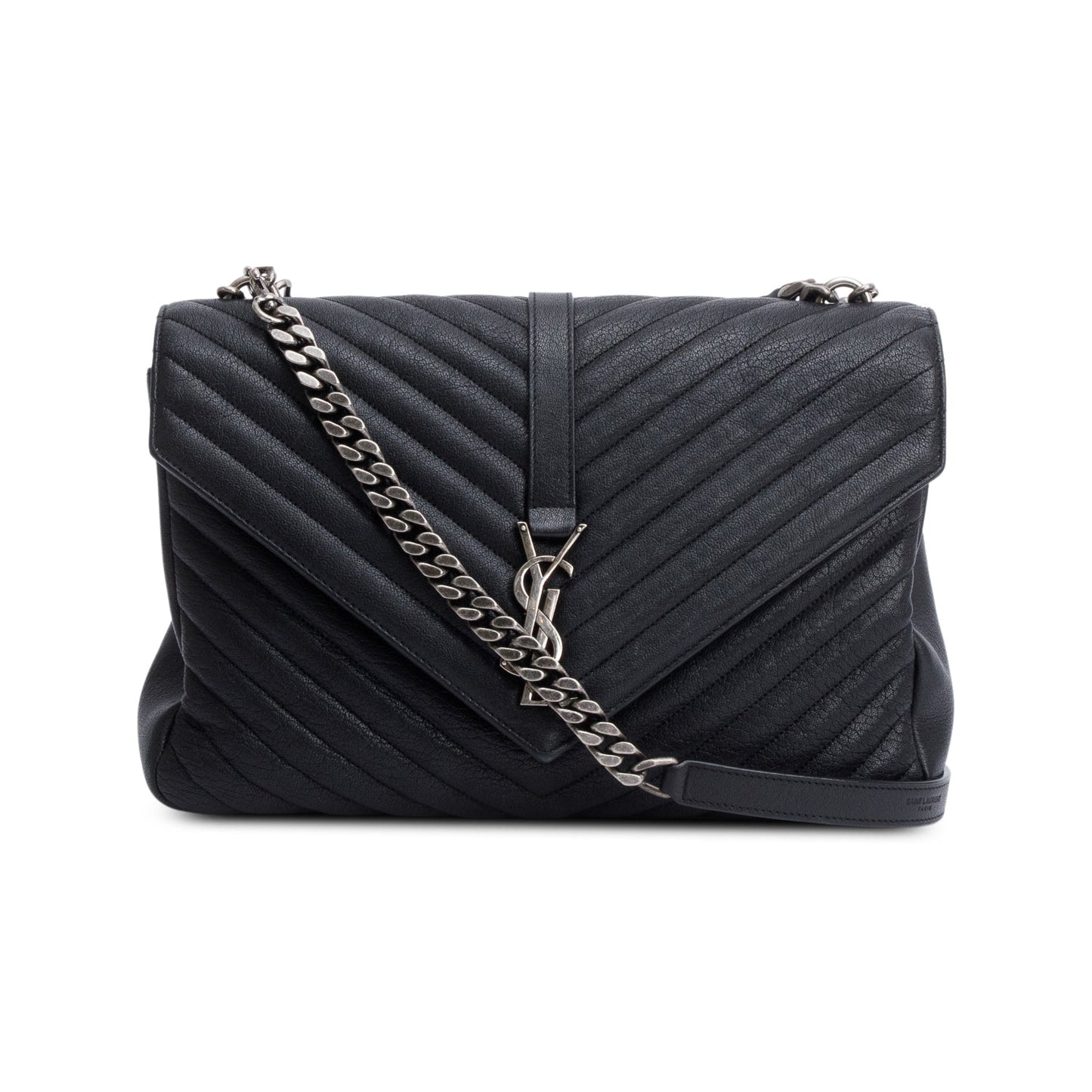 YSL Saint Laurent Chevron Chevron College Bag Leather Black Travel Bag