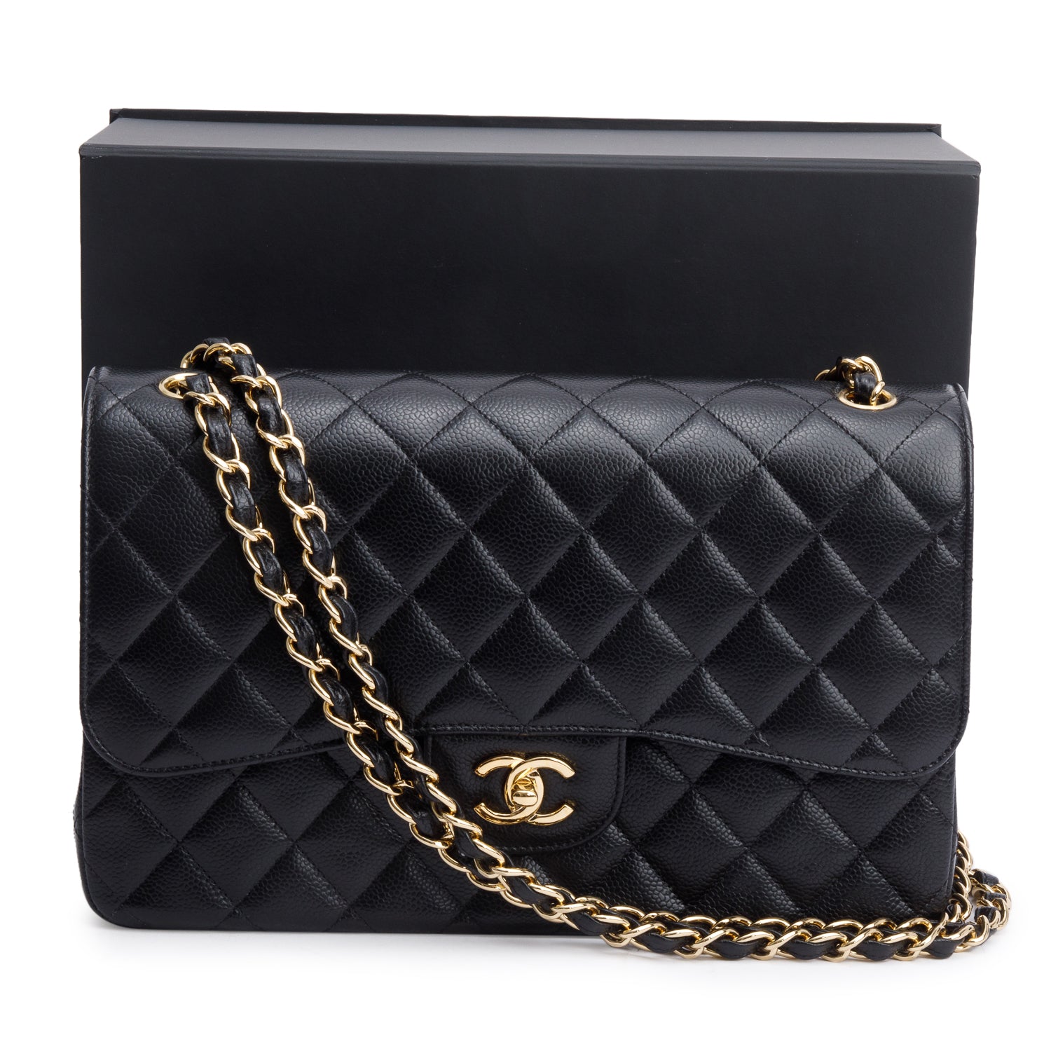 Chanel Quilted Caviar Classic Jumbo Double Leather Black Travel Bag 10