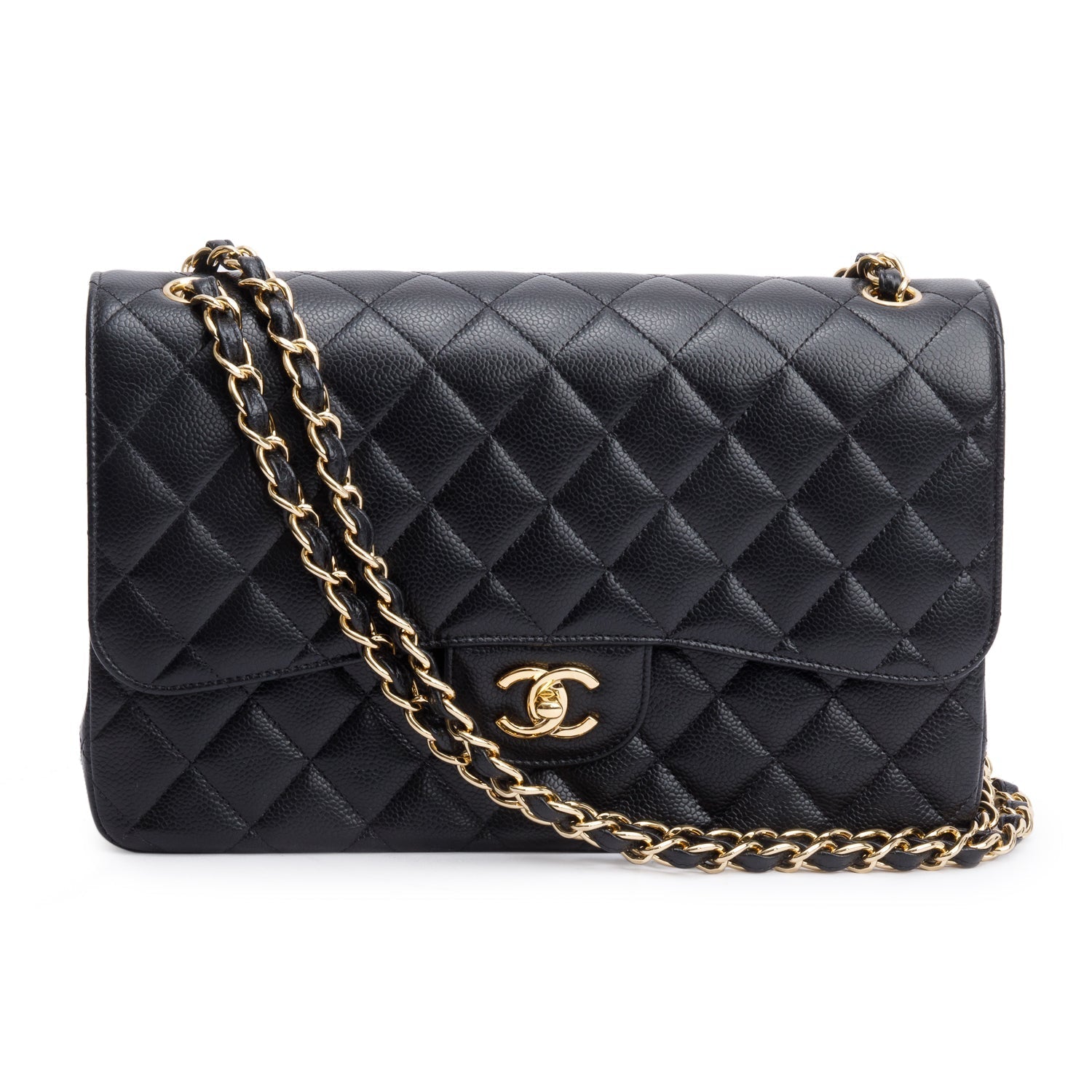 Chanel Quilted Caviar Classic Jumbo Double Leather Black Travel Bag 10
