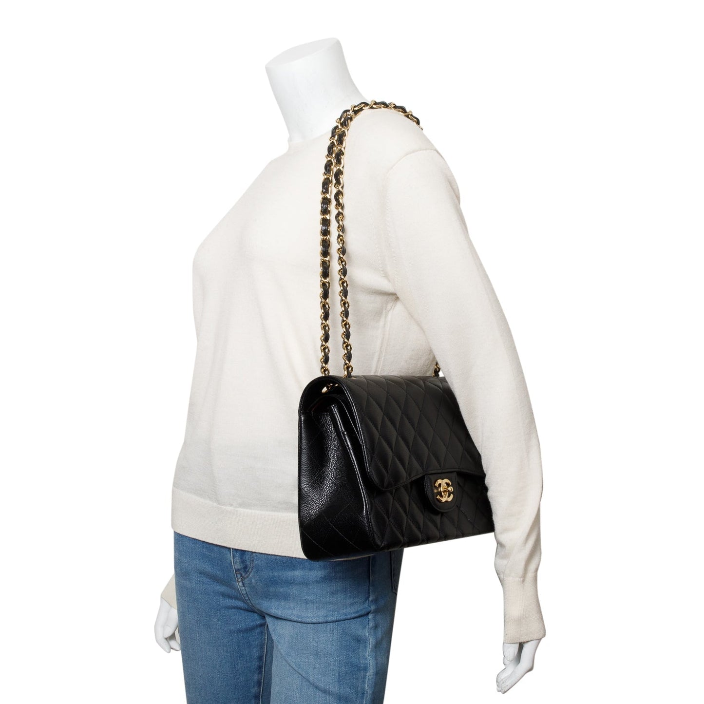 Chanel Quilted Caviar Classic Jumbo Double Leather Black Travel Bag 10