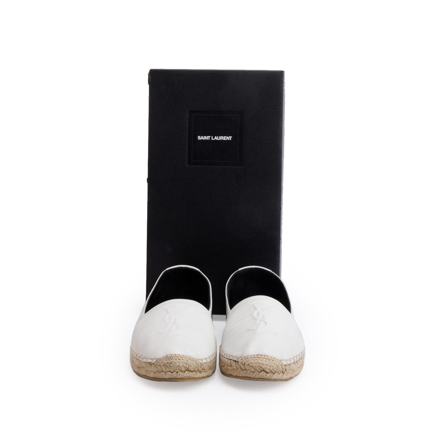 YSL Saint Laurent Lambskin Espadrilles Size Travel Bag Leather White