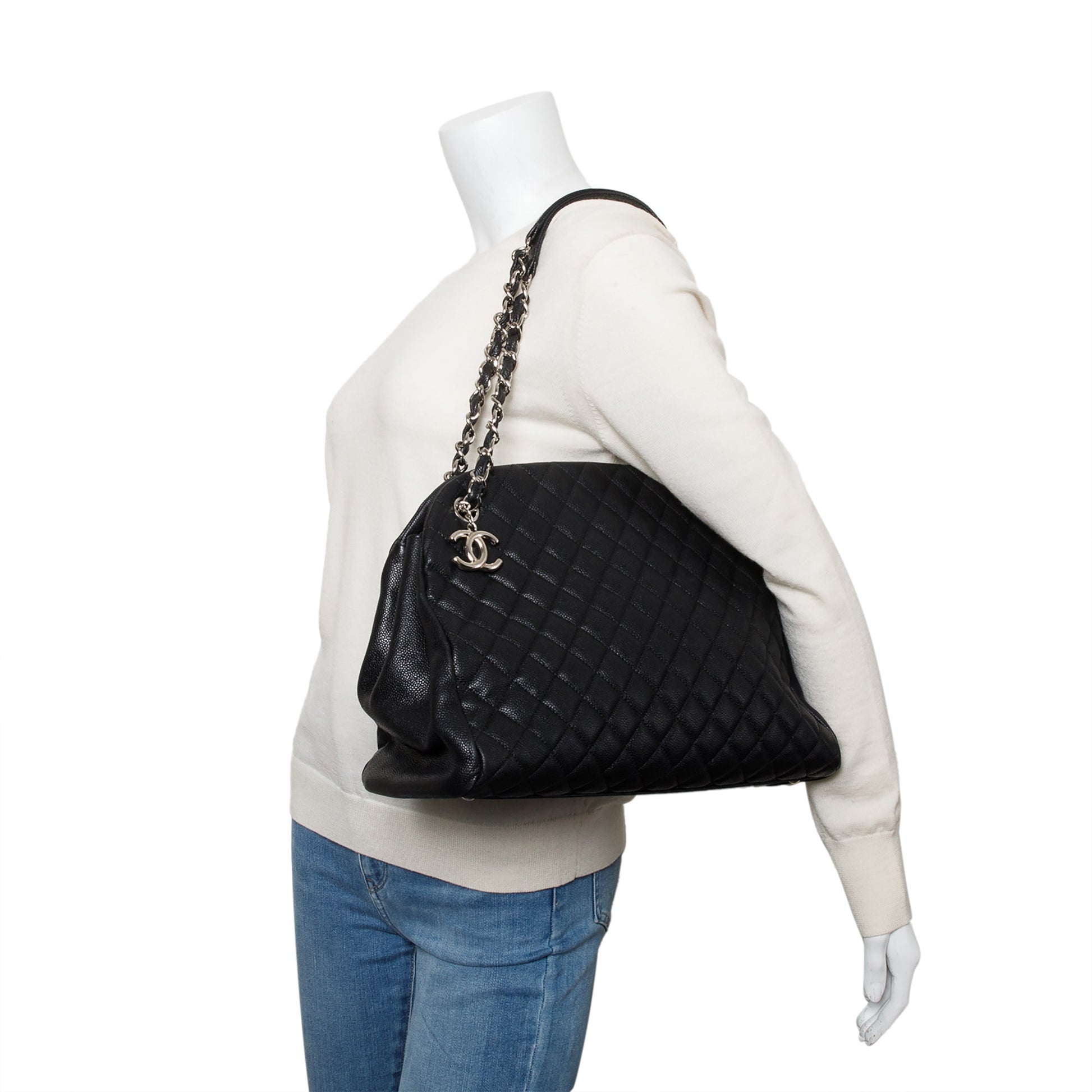 Chanel Caviar Just Mademoiselle Bowler Leather Black Travel Bag