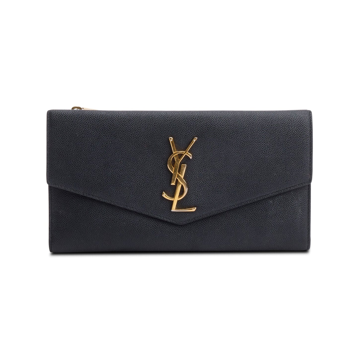 YSL Saint Laurent Grain De Poudre Flap Uptown Wallet Clutch Leather Black Clutch Bag