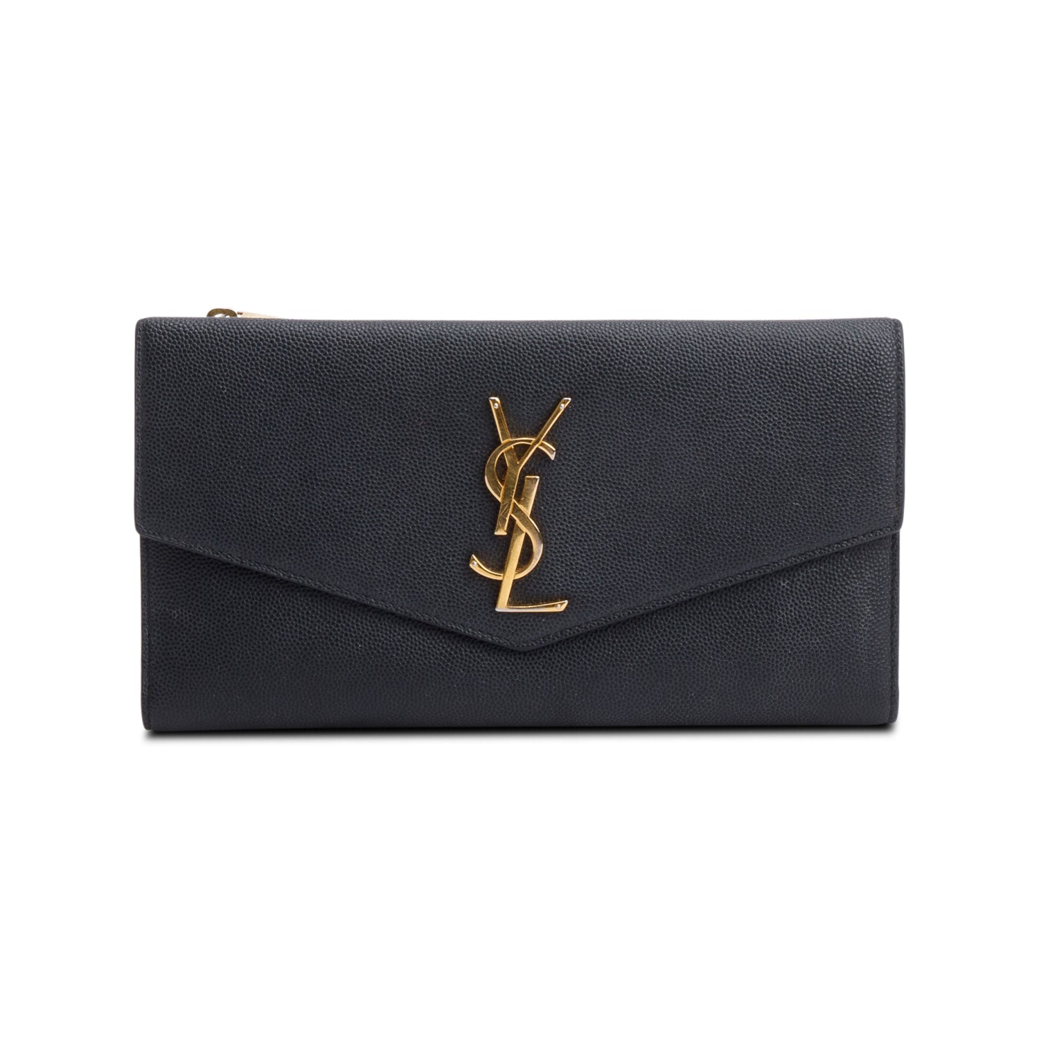 YSL Saint Laurent Grain De Poudre Flap Uptown Wallet Clutch Leather Black Clutch Bag